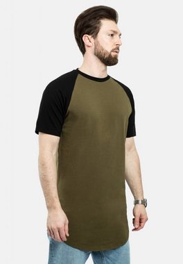 Blackskies T-Shirt Round Baseball Kurzarm Longshirt T-Shirt Olive-Schwarz Medium