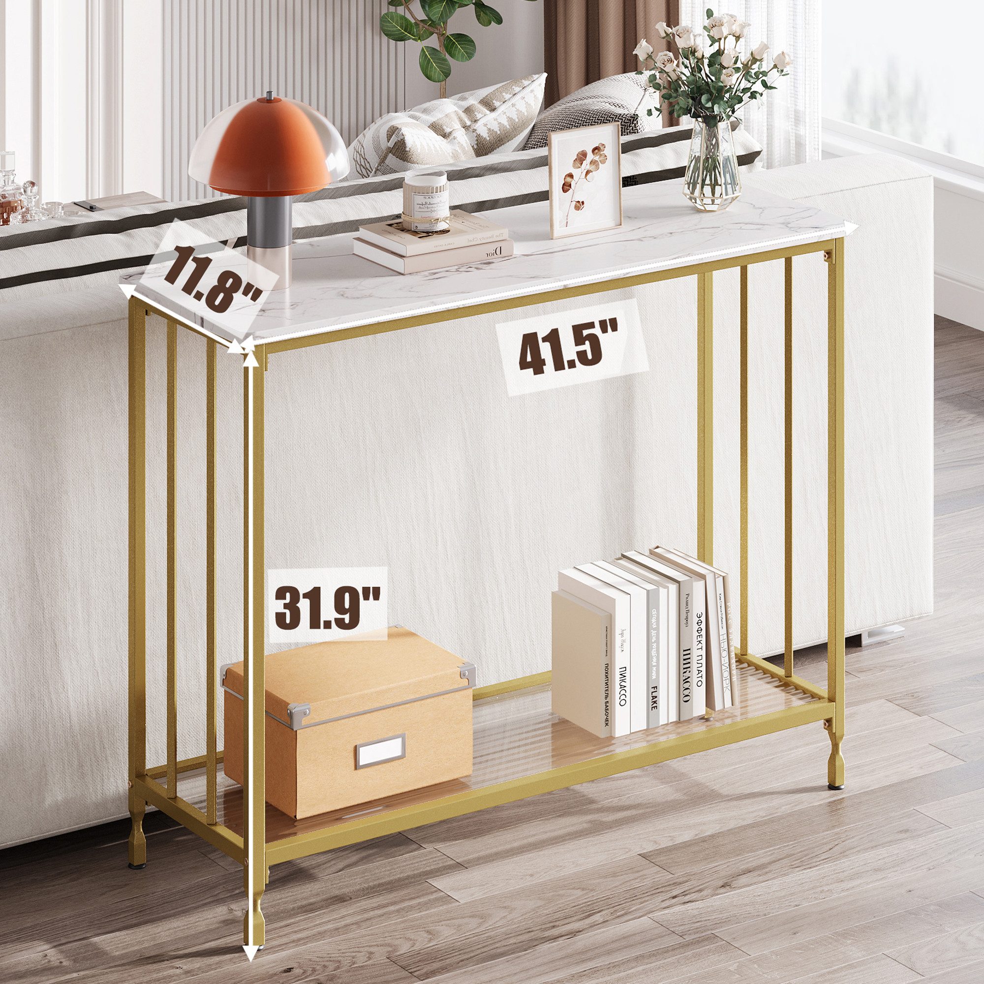 GarveeMore Konsolentisch,105x30x81cm, Schmaler Beistelltisch,Flurtisch,Kleiner Ausstellungstisch,Sofatisch