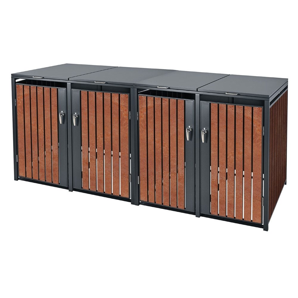 ML-DESIGN Mülltonnenbox Müllbox aus Stahl wetterfeste Mülltonnen Verkleidung Mülltonnengarage, Mülltonnencontainer mit Klappdeckel/Tür für 4 Tonne 120 oder 240 Liter