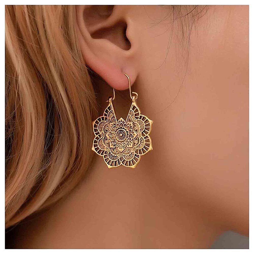 BEARSU Ohrhänger-Set Blume Ohrringe Gold Tropfen Ohrring Tribal Ohrringe,  Vintage Ethnische Creolen Schmuck für Frauen und Mädchen (Gold)
