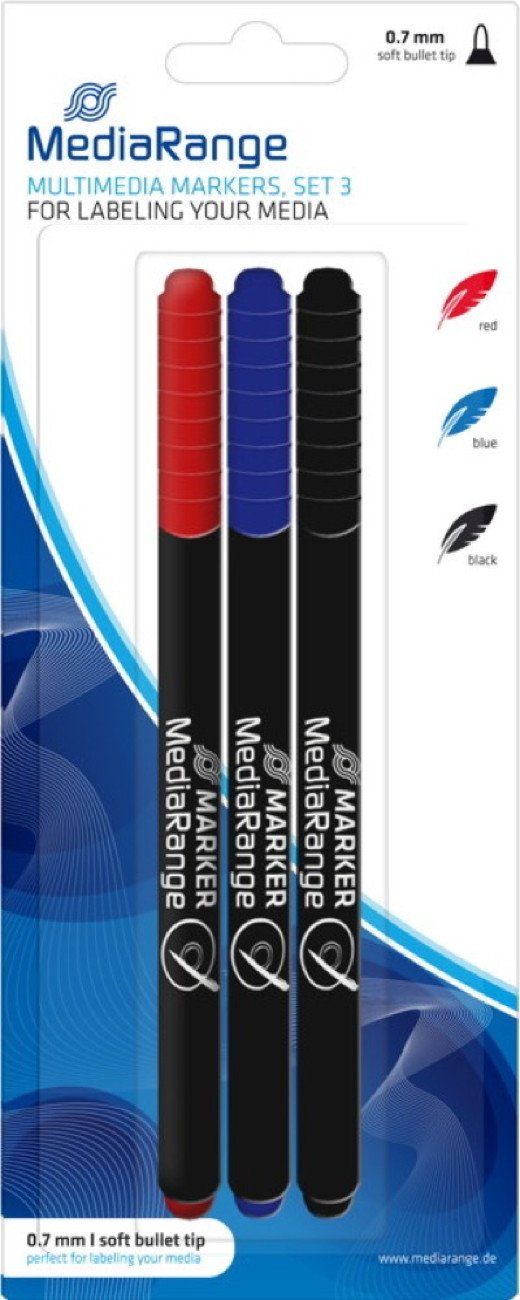 Permanentmarker 3 Mediarange Marker für BD / CD / DVD blau, rot, schwarz