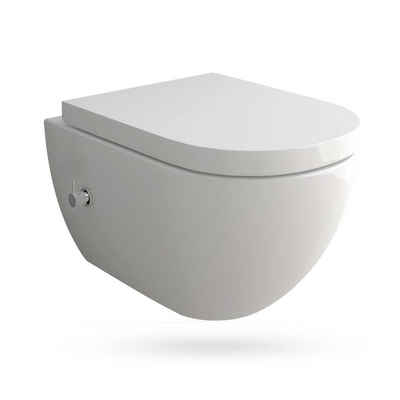 Alpenberger Dusch-WC Rimless Taharat WC ohne Spülrand, Wandmontage, Abgang Waagerecht, Komplett-Set, Bidet WC mit Nano - Made in Europa