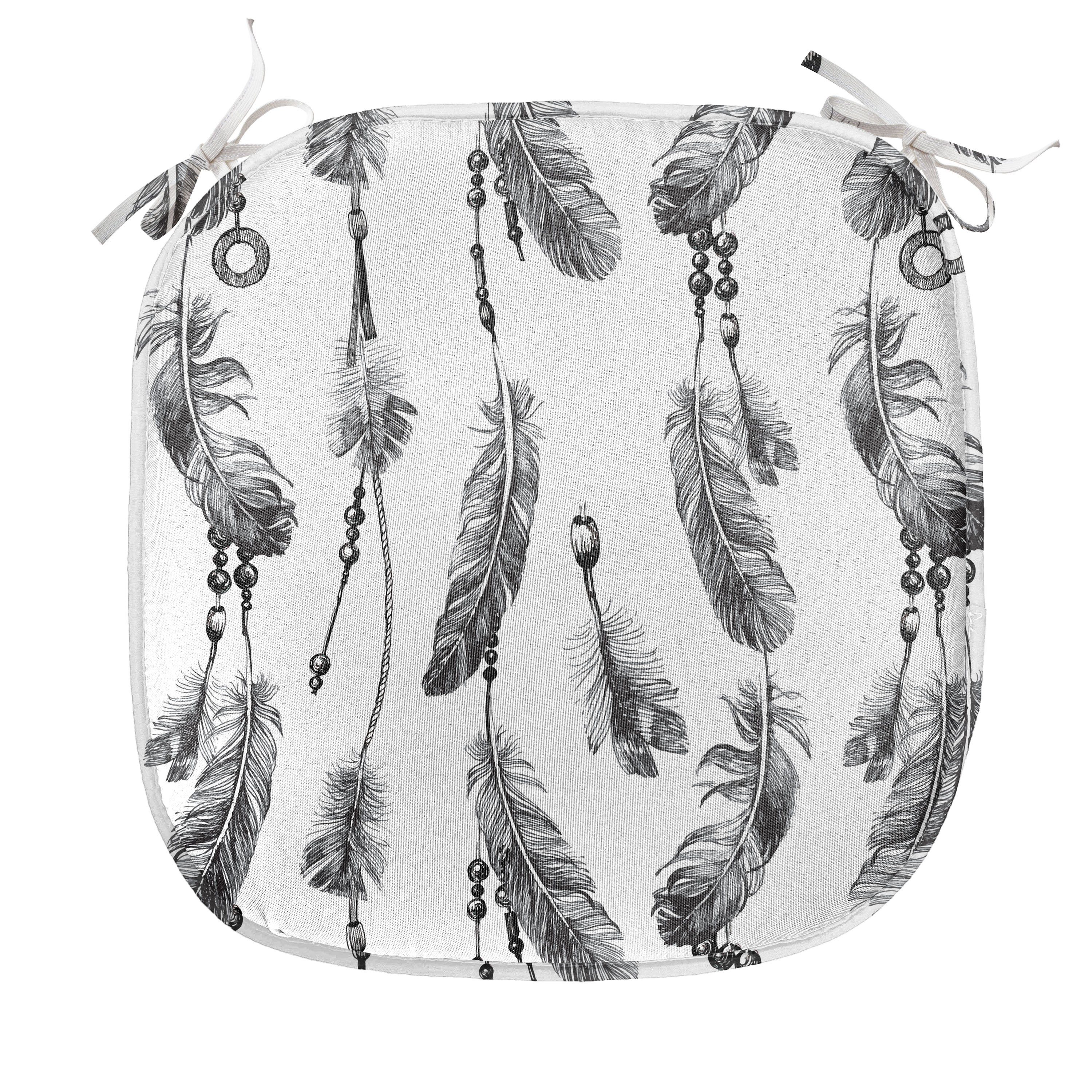 Abakuhaus Stuhlkissen Dekoratives wasserfestes Kissen mit Riemen für Küchensitze, Stammes Schwarz Weiß Boho Feder