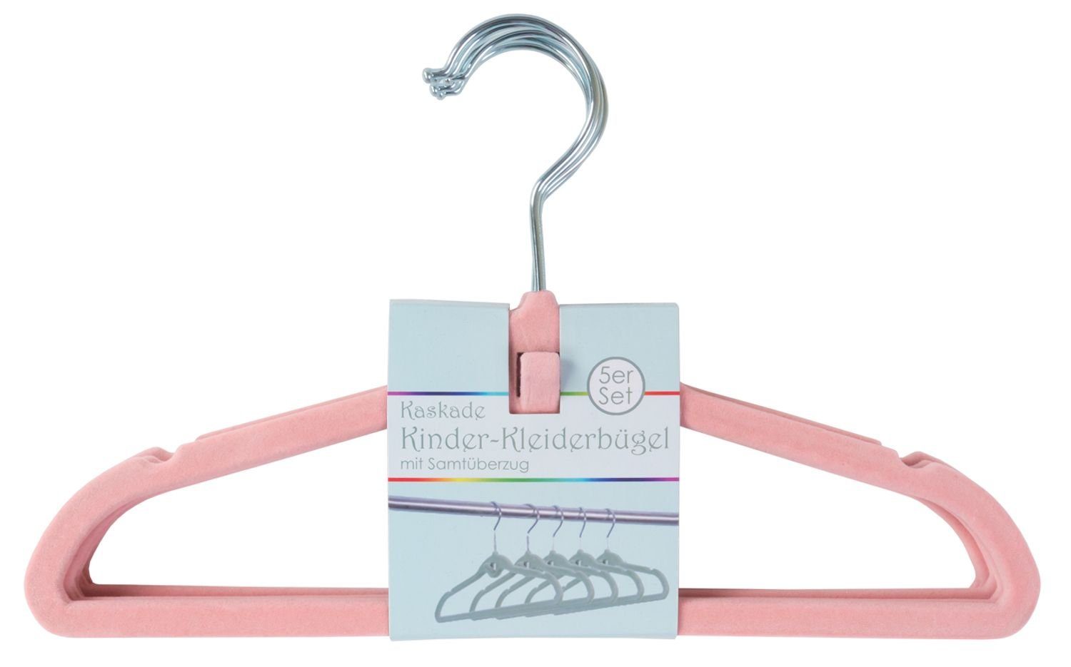 BURI Kleiderbügel 5 Kinder-Kleiderbügel mit Hosenbügel und farbe:rosa Gürtelhalter Samtüberzug Wäsc