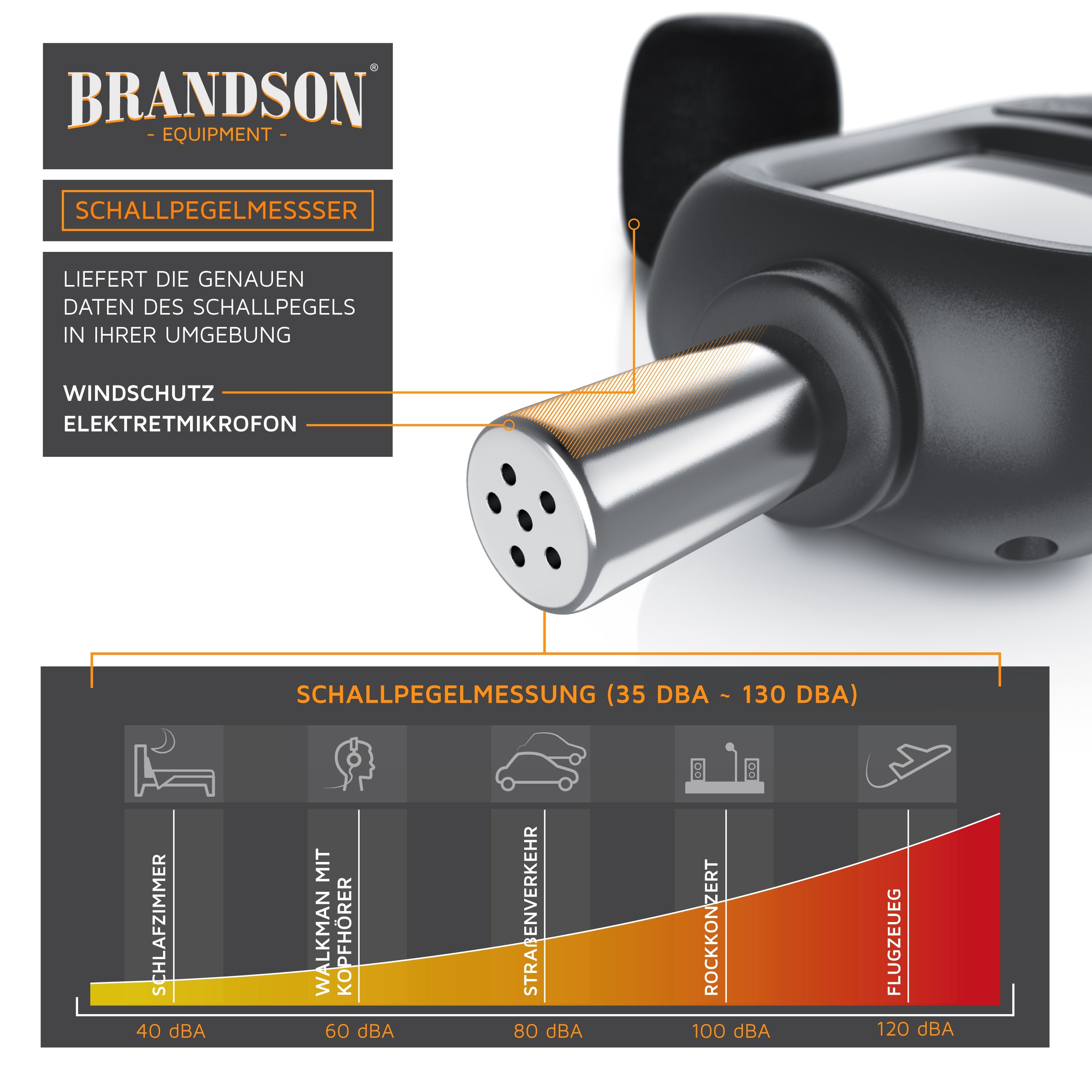 Brandson Elektrowerkzeug-Set digitales Schallpegelmessgerät 35 dB(A) bis 130 dB(A), LCD-Display, 1-tlg., für Lärmmessung in Büro, Werkstatt und Zuhause, mit Win – Bild 5 von 5