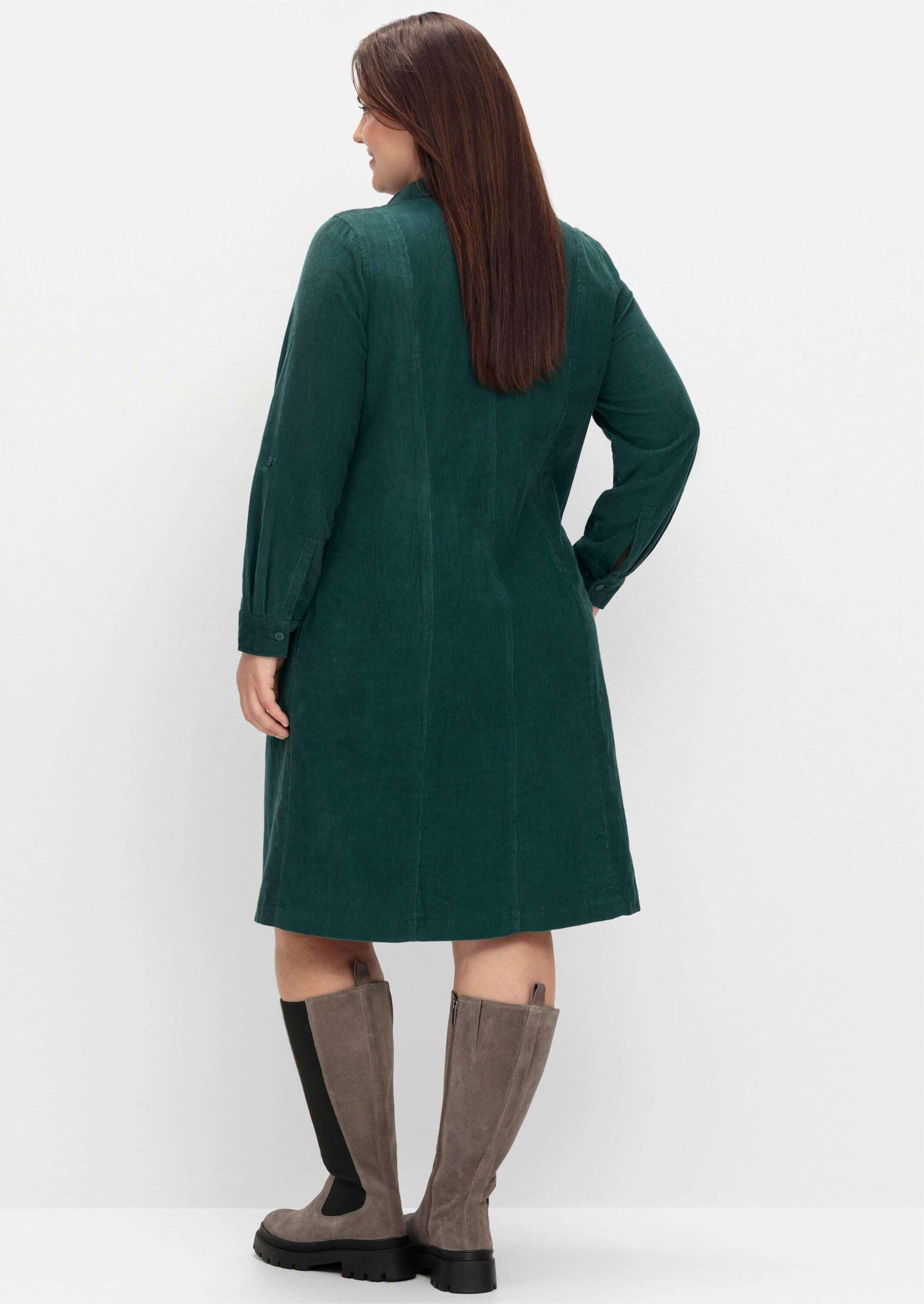 Sheego Etuikleid Cord-Kleid Langarm aus weichem Cord, mit Krempelarm
