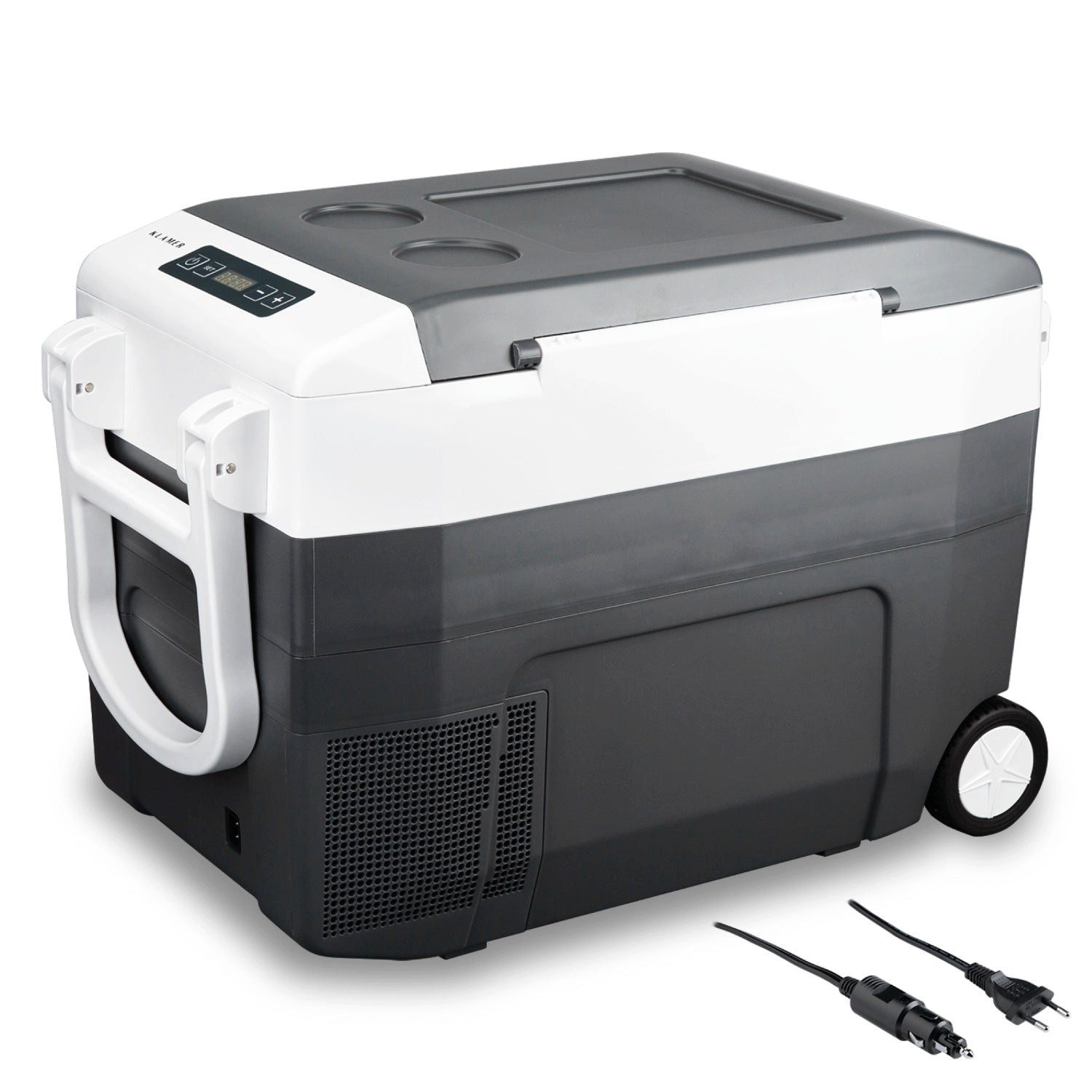 KLAMER Elektrische Kühlbox XXL, 40L mit Kompressor, 2 Anschlüsse: 230V & 12V für Zigarettenanzün…, Kühlt stark, Intuitive Bedienung, 2 Kammern, Einfacher Transport
