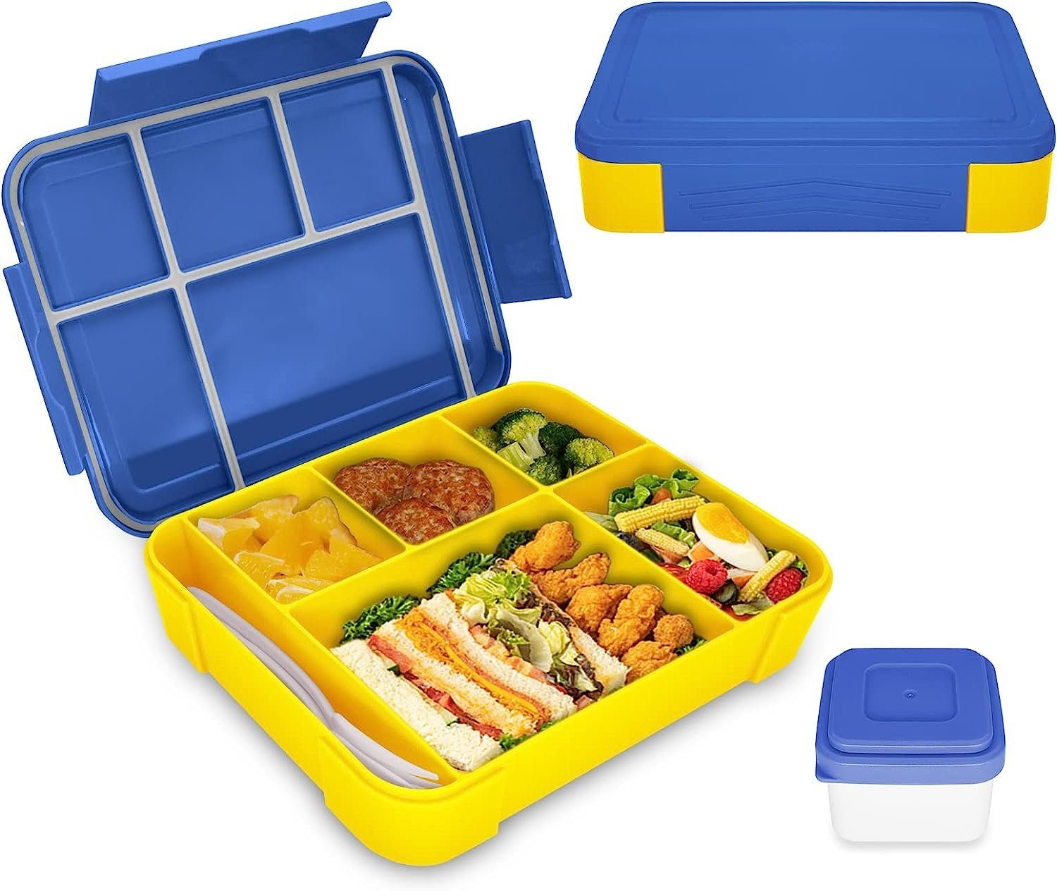 XDeer Lunchbox Kinder Brotdose Auslaufsicher/BPA-freiVesperdose 1300ml Kinder/Erwachsene (6 Fächer) für Blau Jausenbox,Vesperdose