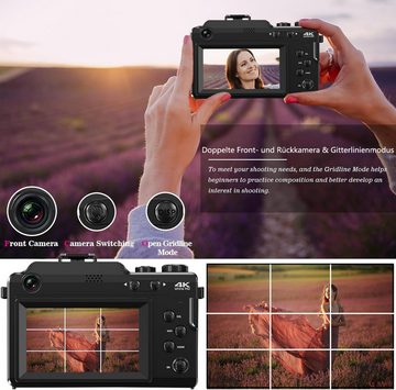 HT Kompaktkamera (inkl. Digitalkamera doppelt 48MP, 4K-Video, 18x Zoom, Anti-Schüttel 3D-Sound Kompaktkamera, mit Ledertasche)