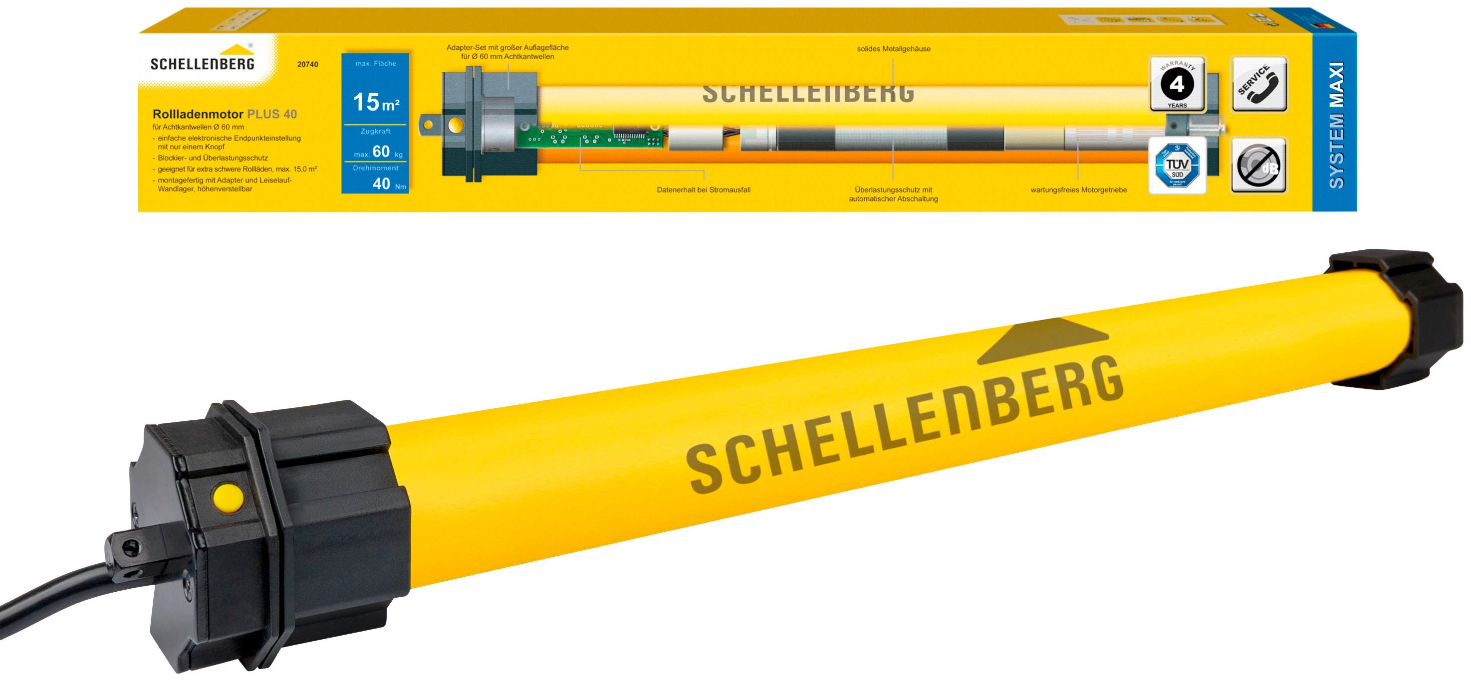 SCHELLENBERG Rollladenmotor Plus, Rohrmotor mit elektronischer Endlageneinstellung, geeignet für 60 mm Rollladenwelle, Maxi, 40 Nm, Zugkraft 60 kg