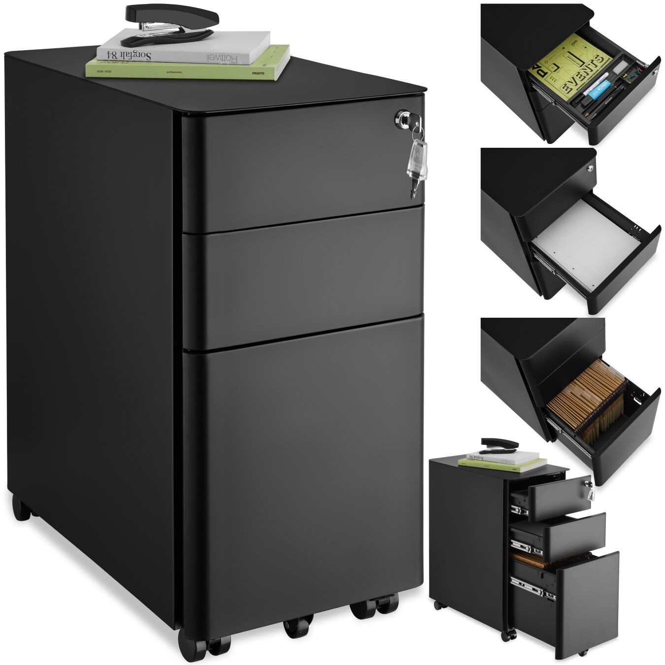 tectake Rollcontainer Aktenrollschrank, aus pulverbeschichtetem Stahl günstig online kaufen