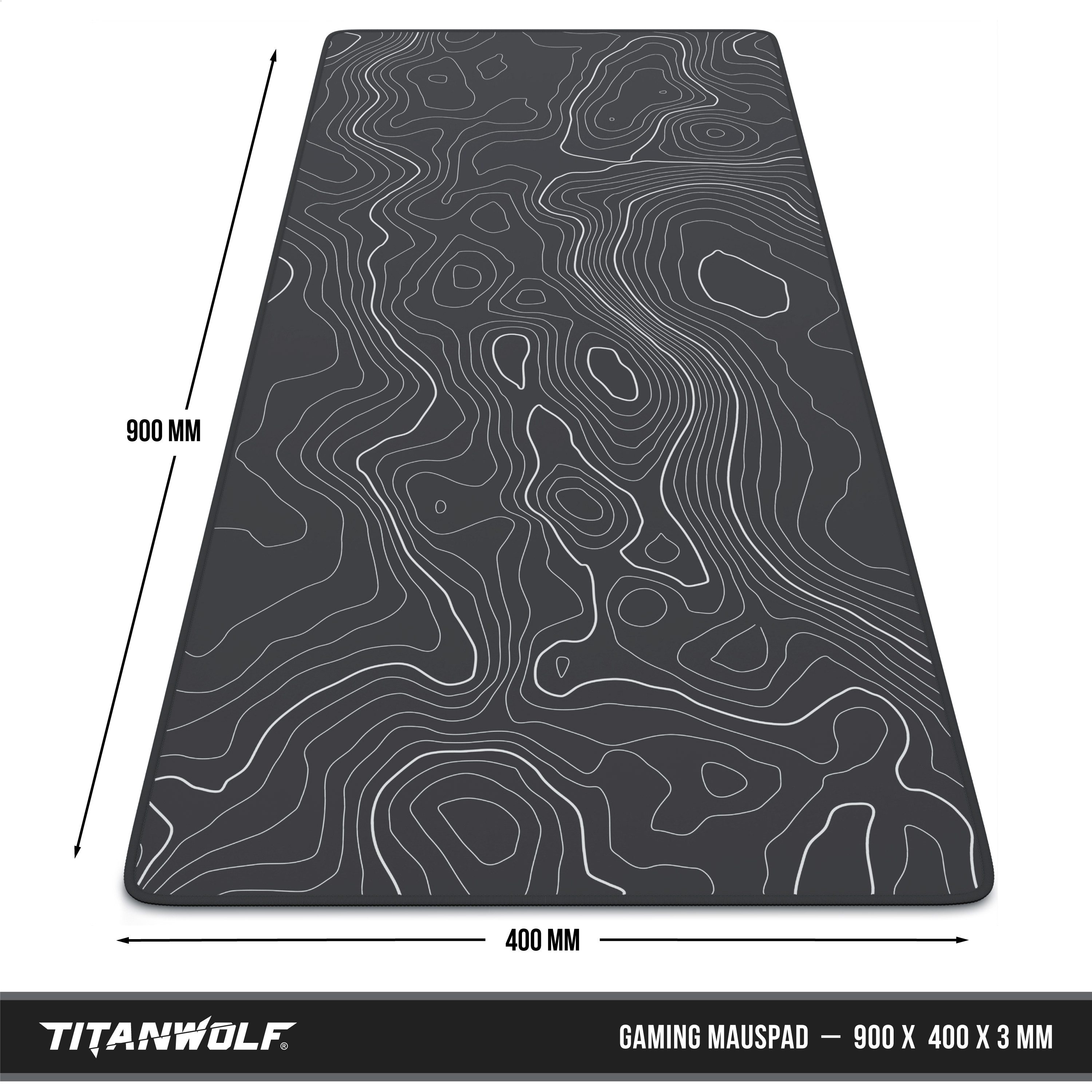 Titanwolf Gaming Mauspad XXL Speed Mousepad 900 x 400 x 3 mm, Schreibtischauflage, abwaschbar, rutschfeste Rückseite, Geschwindigkeit & Präzision, Topography