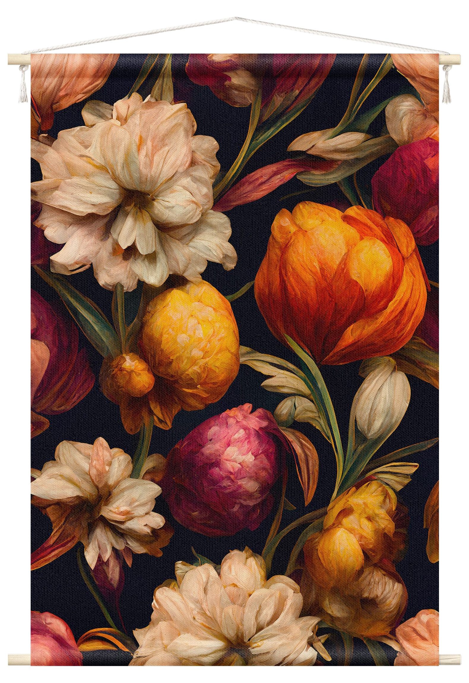 Wandteppich modern Blumen Vintage orange