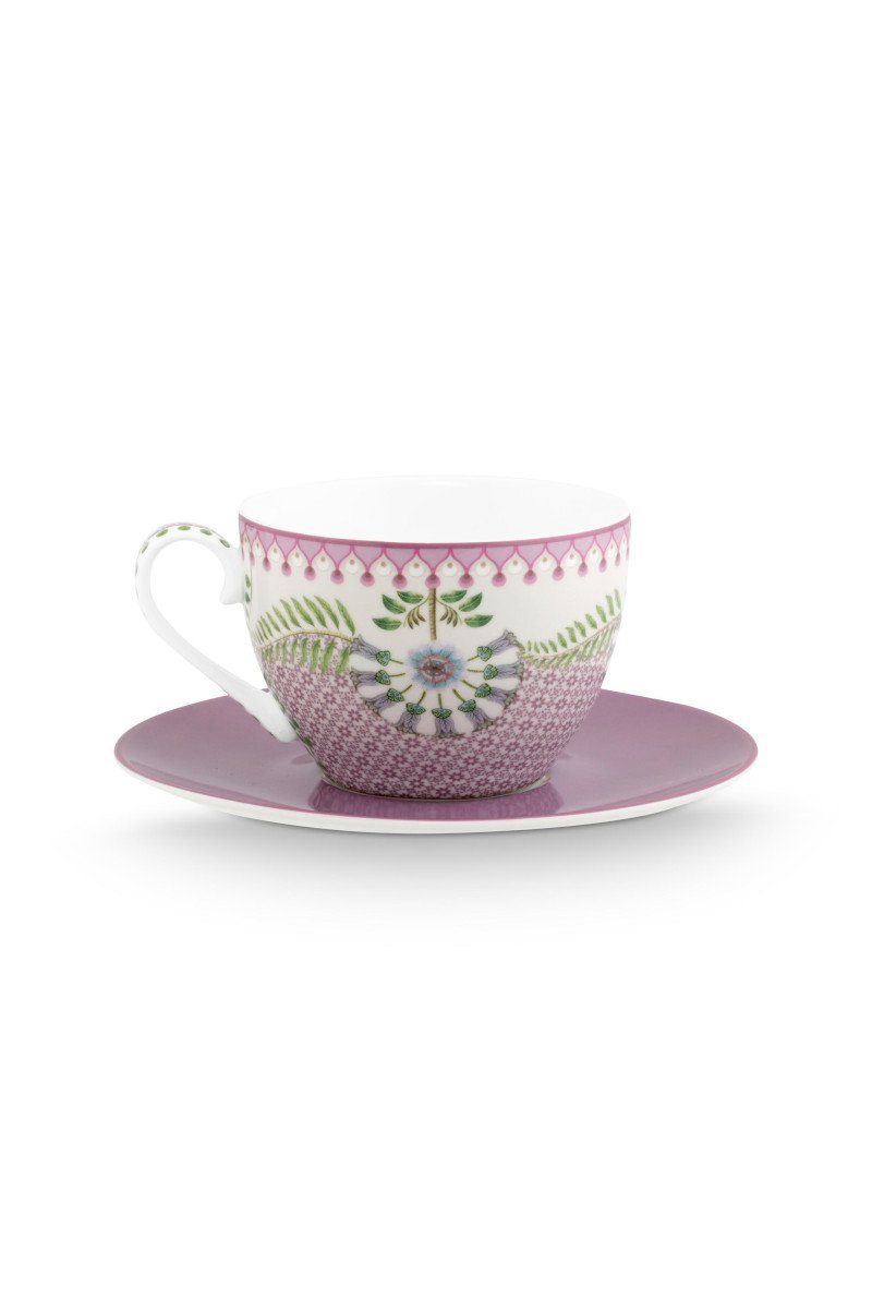 PiP Studio Tasse Lily&Lotus Tasse m.U. lila 280ml, Porzellan, Cup and Saucer Lily&Lotus Tiles Lilac 280ml