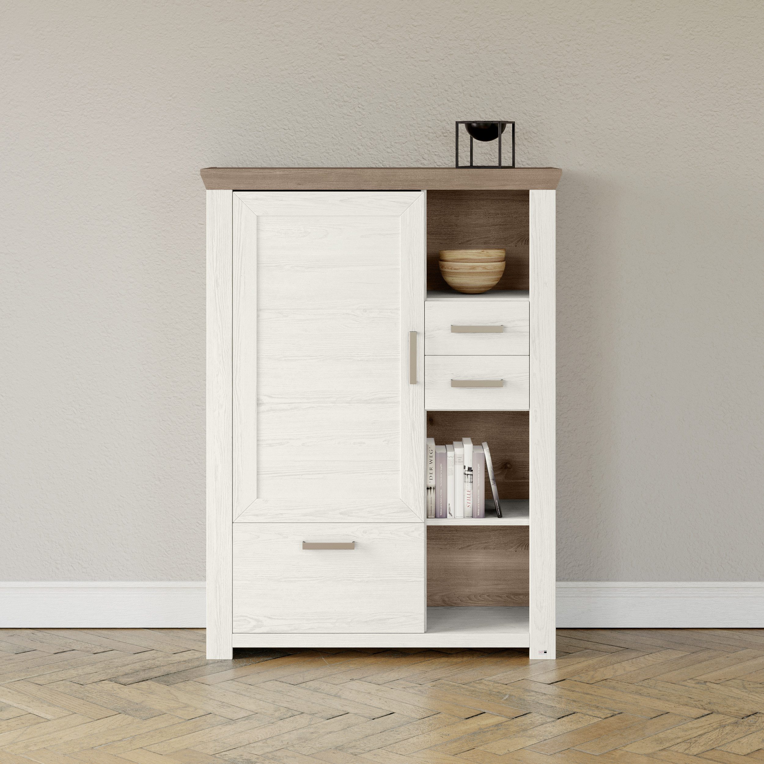 set one by Musterring Highboard York, Typ 25 und 26, in 3 Farbvarianten, Beleuchtung optional, Breite 105 cm