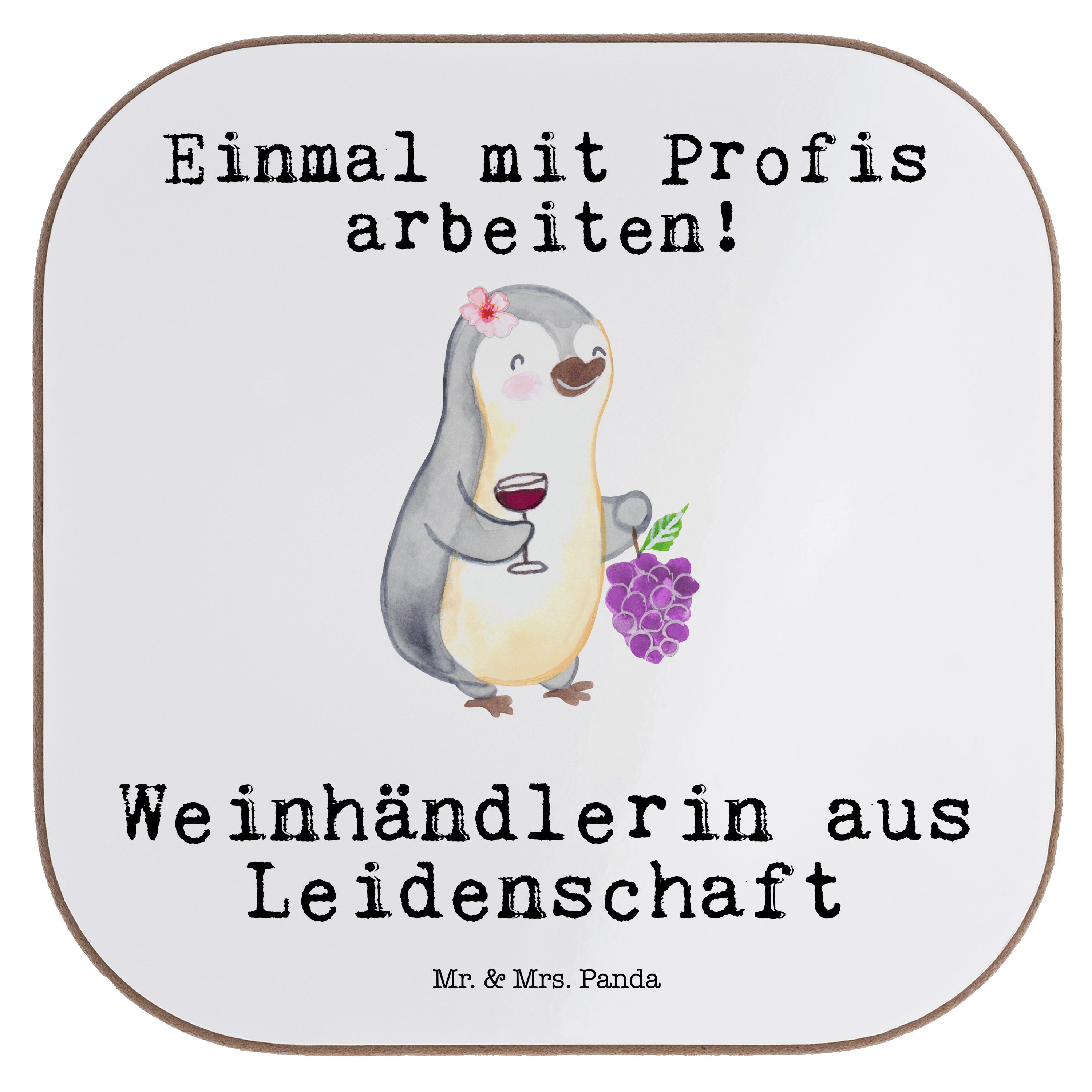Mr. & Mrs. Panda Getränkeuntersetzer Weinhändlerin aus Leidenschaft - Weiß - Geschenk, Getränkeuntersetzer, 1-tlg.