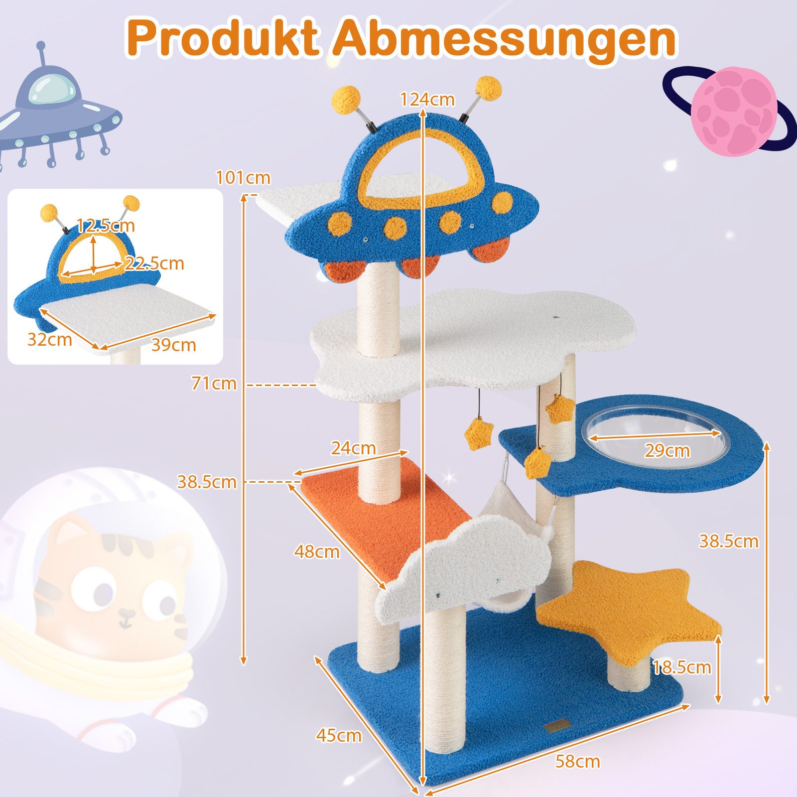 KOMFOTTEU Kratzbaum, mit UFO-Plattform, Hängematte, Sisal-Kratzsäulen günstig online kaufen