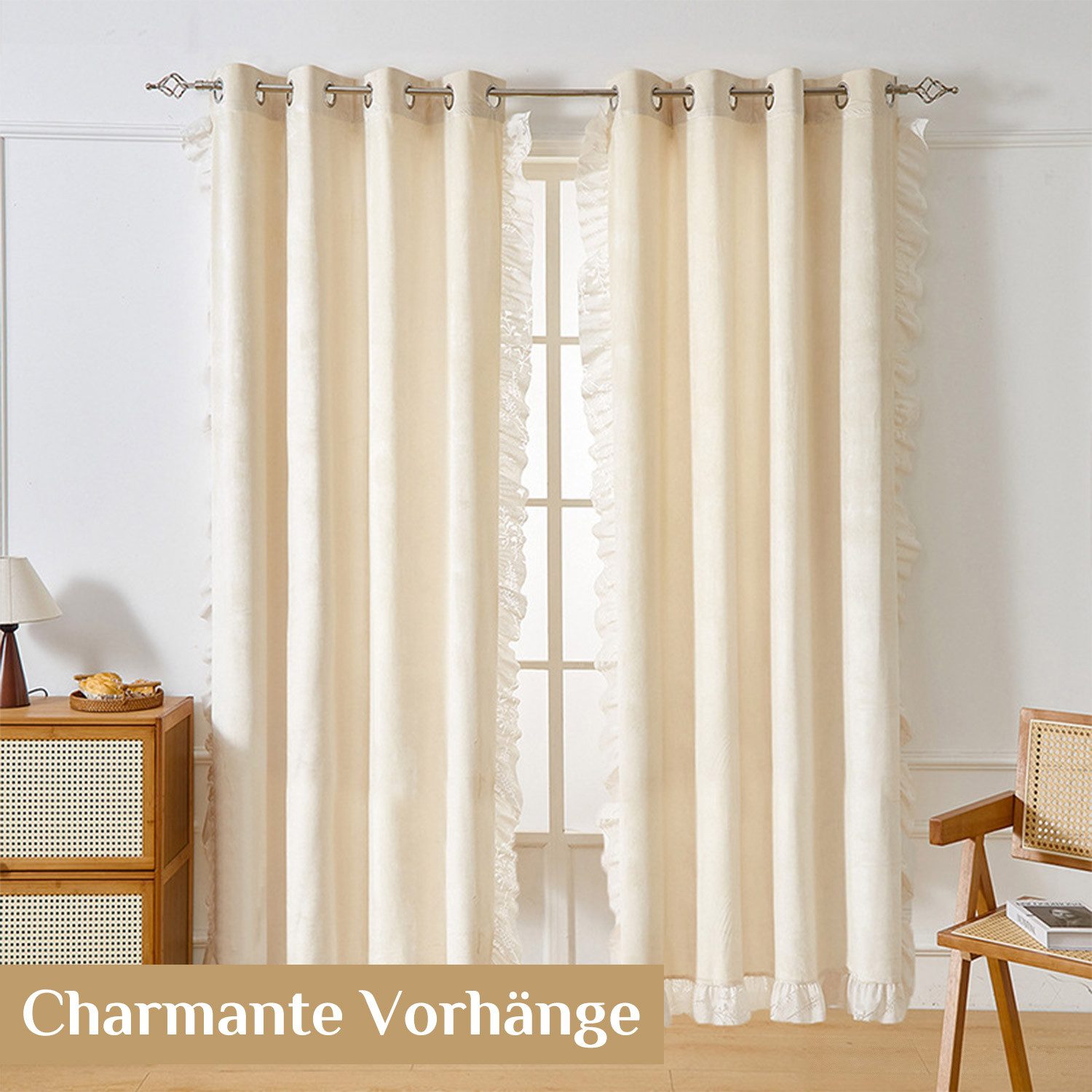 Refttenw Vorhang Samtvorhang mit Spitzenkanten Blickdicht günstig online kaufen