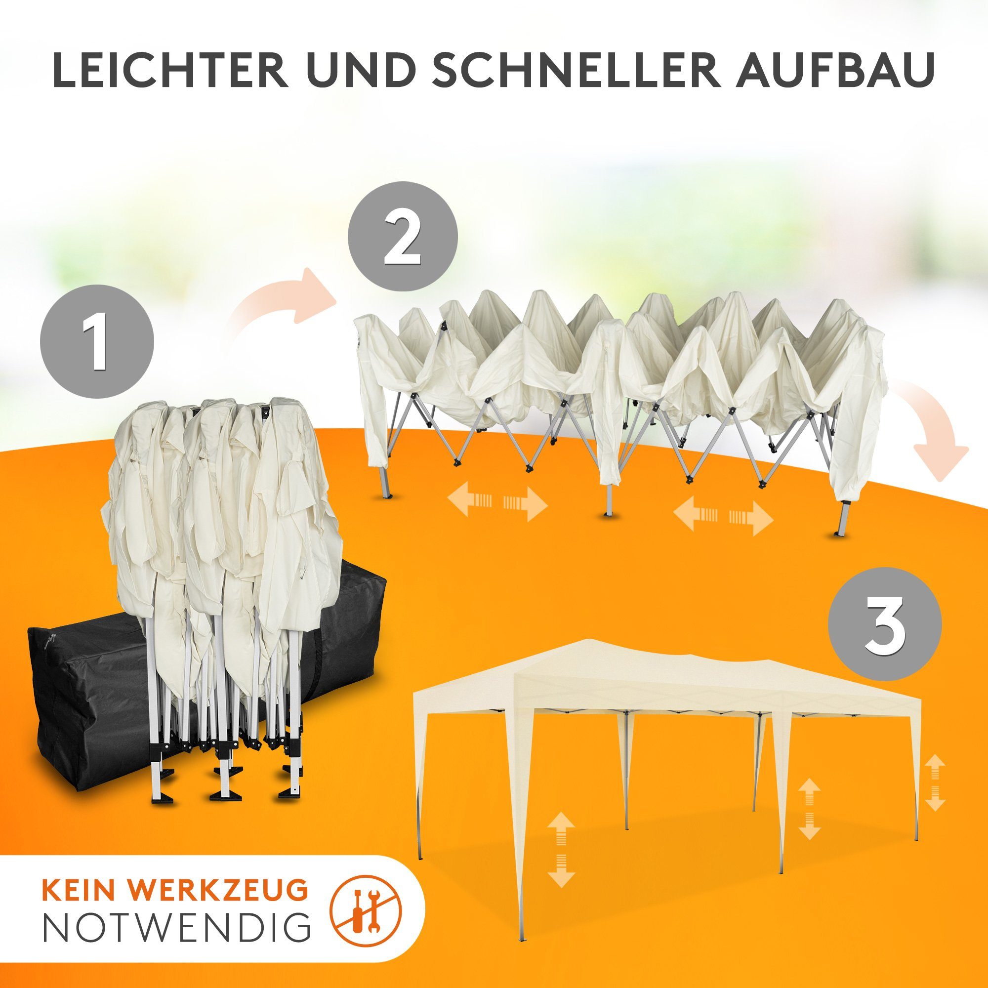 Kronenburg Partyzelt 3x6m wasserdicht - Gartenpavillon, Faltpavillon stabil, UV-Schutz 50+, mit 6 Seitenteilen