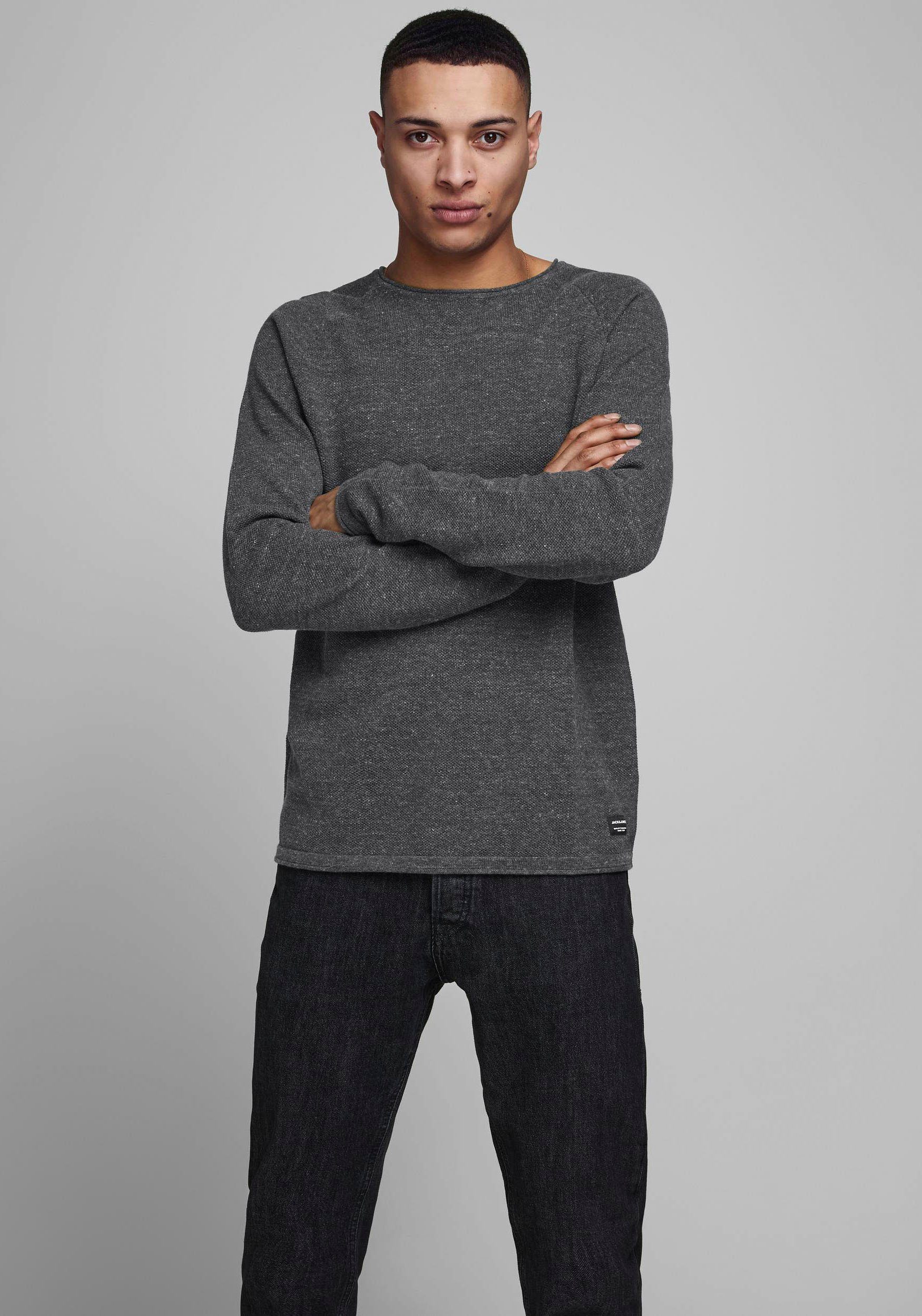 Jack & Jones Rundhalspullover HILL KNIT dark grey melange | 