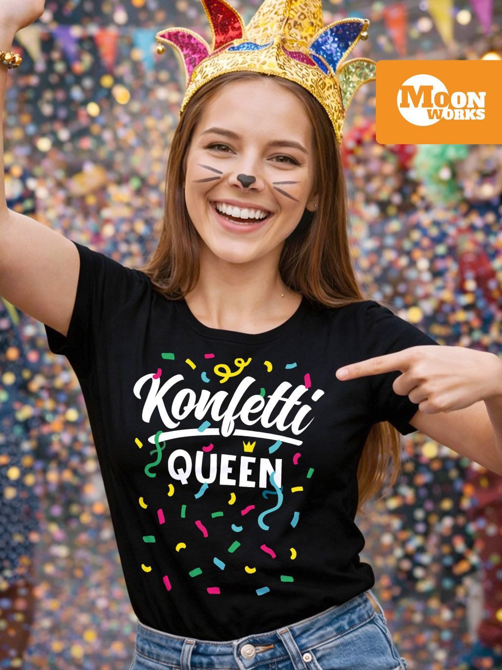 MoonWorks Print-Shirt Damen T-Shirt - Konfetti Queen - Fasching Karneval Er günstig online kaufen