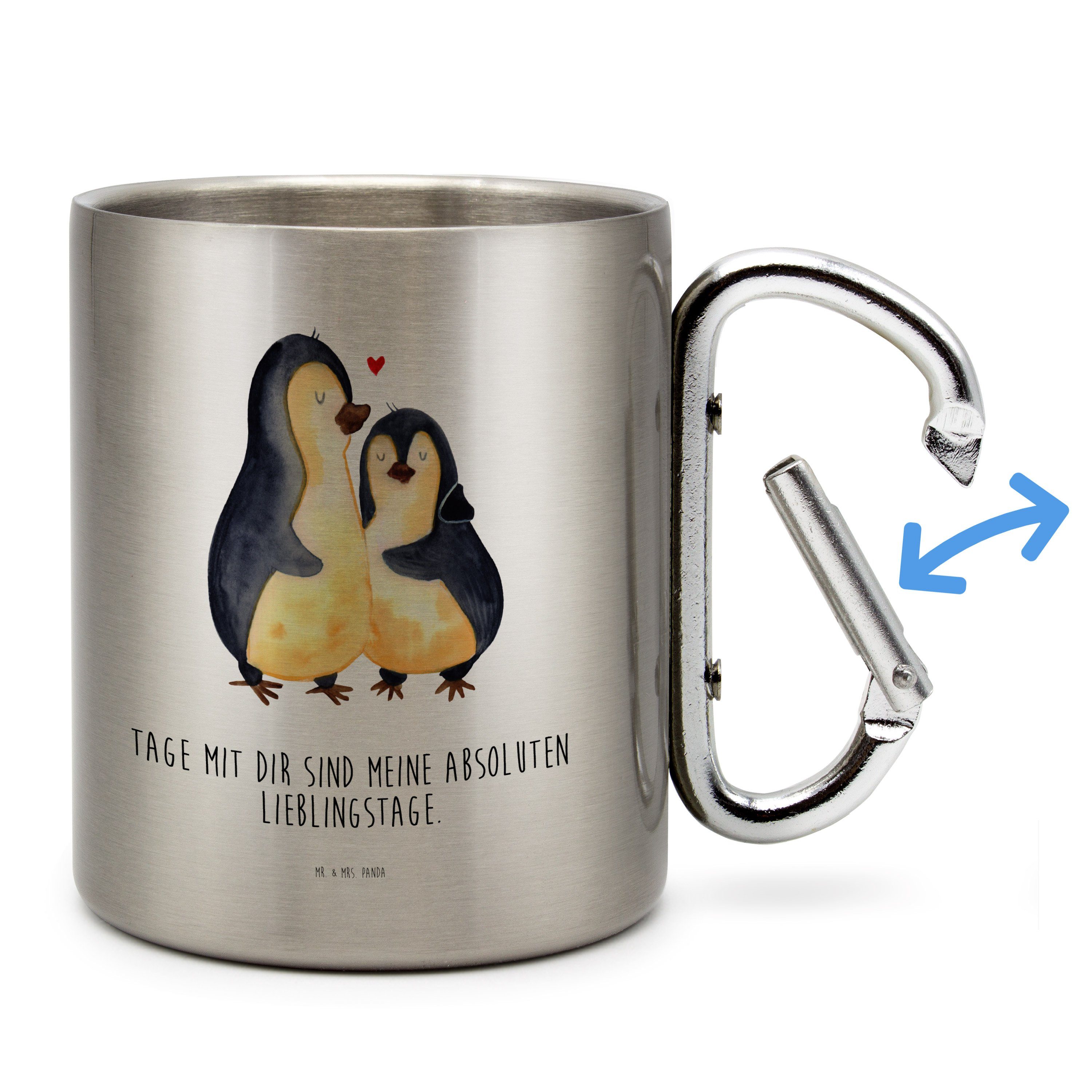 Geschenk, Transparent verknallt, & Panda Mr. Mrs. - Liebe, - Edelstahl Becher, Tasse Pinguin umarmend