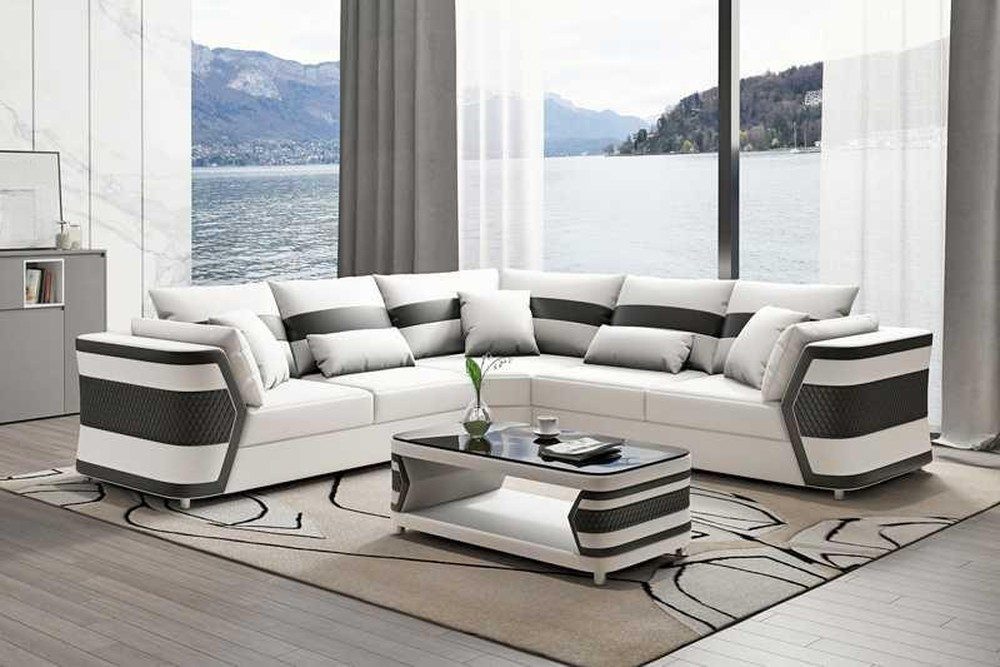 Ecksofa Moderne Eckcouch aus hochwertigem Leder für das Wohnzimmer - 3-teilig