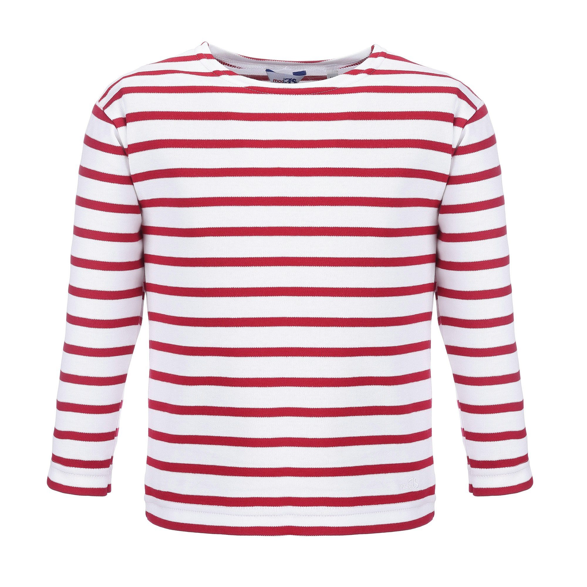 modAS Langarmshirt Bretonisches Shirt für Kinder Longsleeve mit Streifen Mädchen Jungen (03) weiß / rot