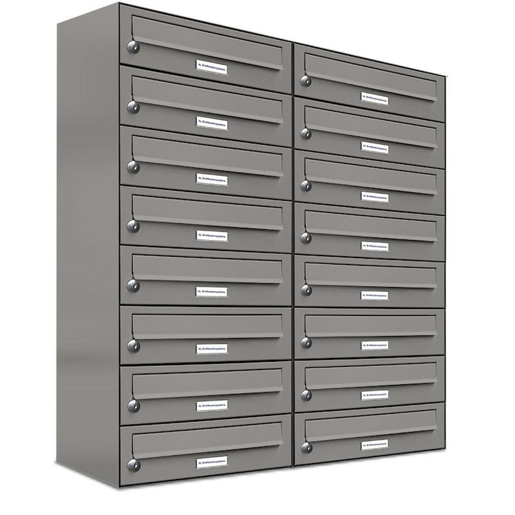 AL Briefkastensysteme Wandbriefkasten 16er Premium Briefkasten Aluminiumgrau RAL 9007 für Außen Wand 2x8