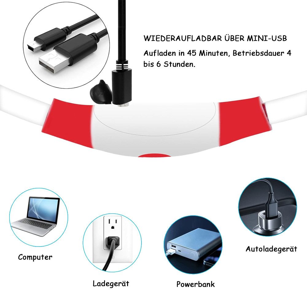 TUWENA Hunde-Halsband Leuchthalsband Hund USB Aufladbar, Wasserdicht Hundehalsband Leuchtend, 3 Beleuchtungsmodi, LED Halsband für Kleine, Mittlere und Große Hunde