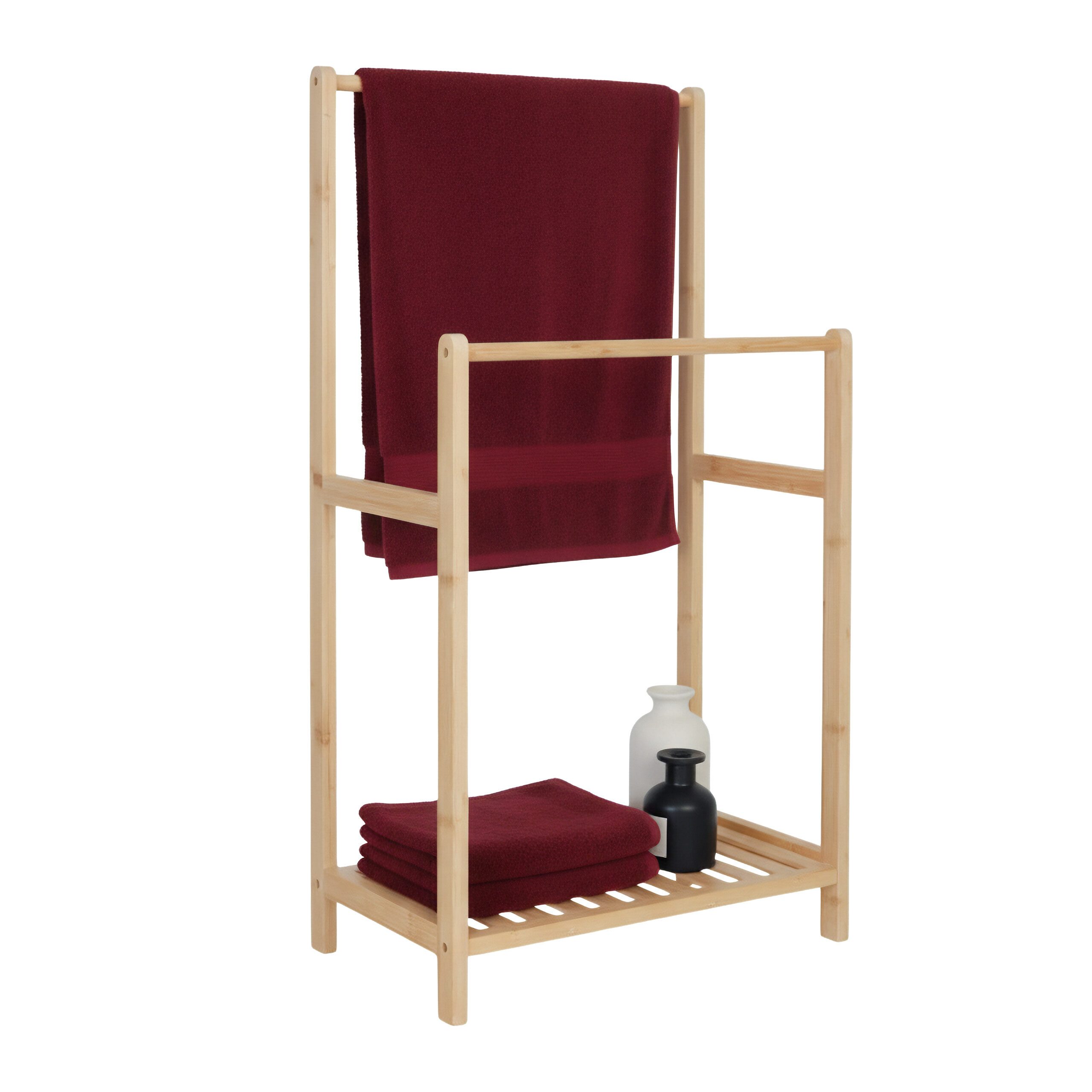 relaxdays Handtuchständer Bambus 2 Stangen Ablage, natur