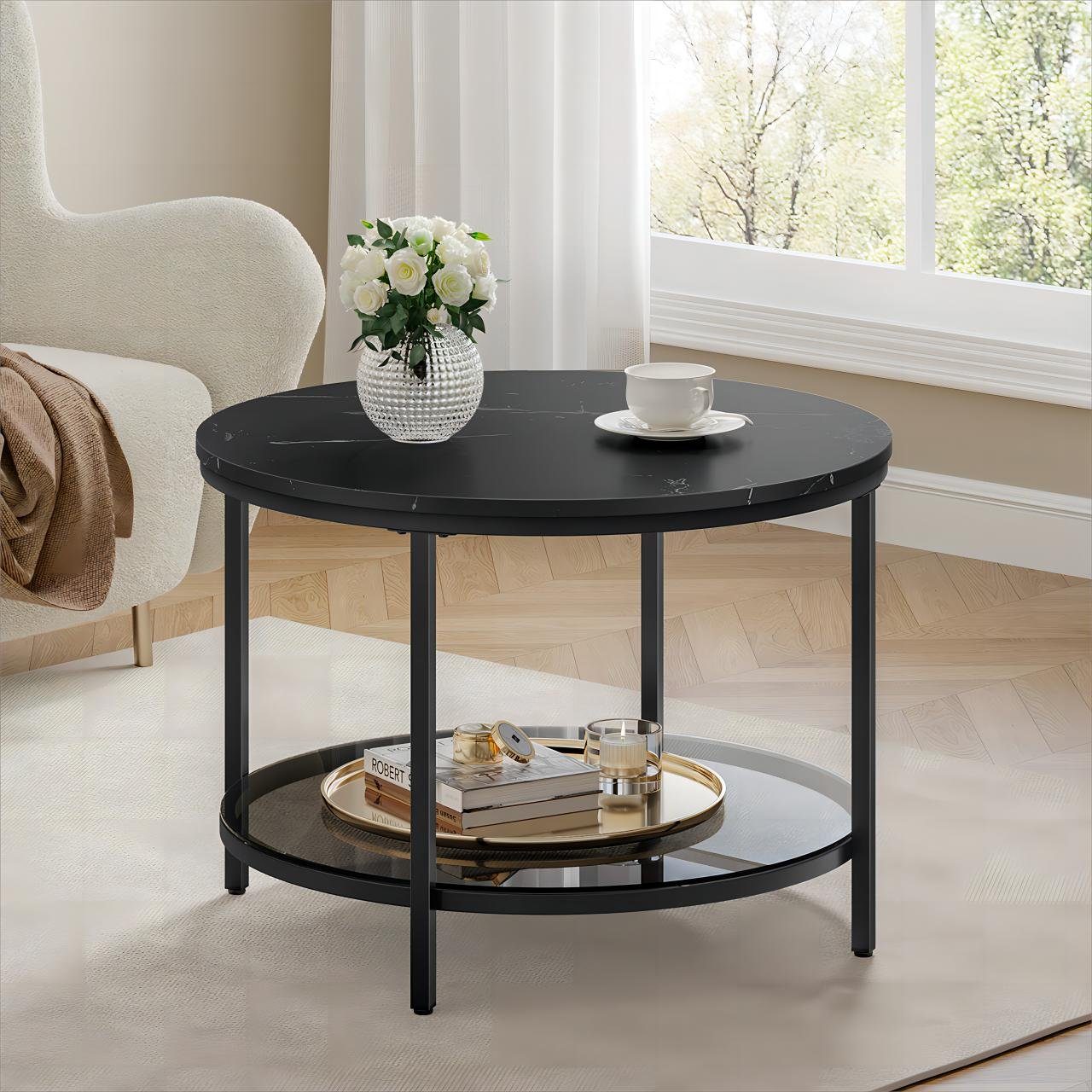 VASAGLE Couchtisch, Beistelltisch, Ø 65/80 x 46cm, Marmoroptik, Hartglasabl günstig online kaufen