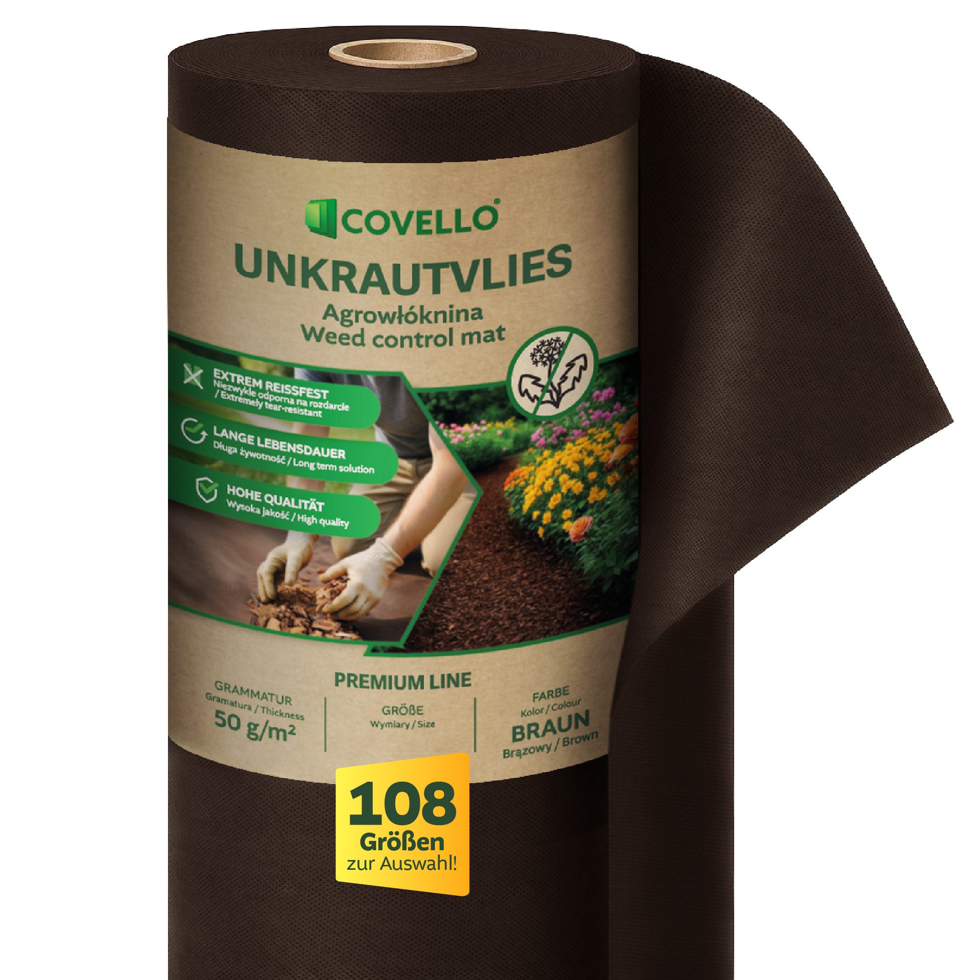 Covello Unkrautvlies Gartenvlies 50g/m² reißfestes Bodengewebe mit UV-Schutz Unkrautfolie, 5m x 0,8m = 4m² Schutzvlies Unkrautschutzvlies Mulchvlies Vlies