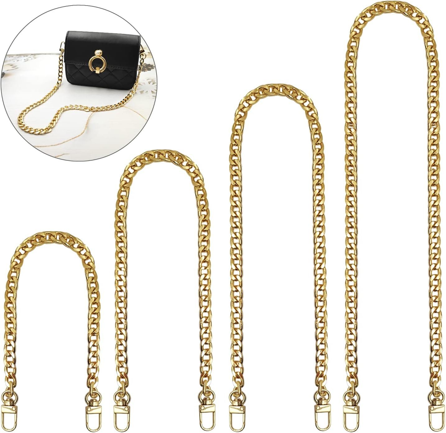 HIBNOPN Schulterriemen Taschenkette, 4 Stück Gold Metall Flacher Kette für Handtasche Clutch