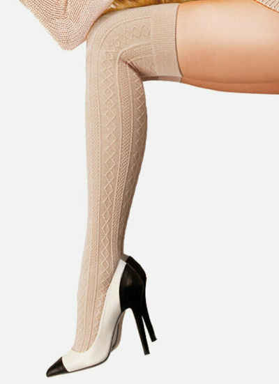 Lycille Overknees elegante Knie- Overknees- Strümpfe aus Acrylgarn 37/41 mit Muster (1 Paar) aus Acrylgarn, Bündchen max. 48 cm Umfang, Gesamtlänge 50 cm ungedehnt