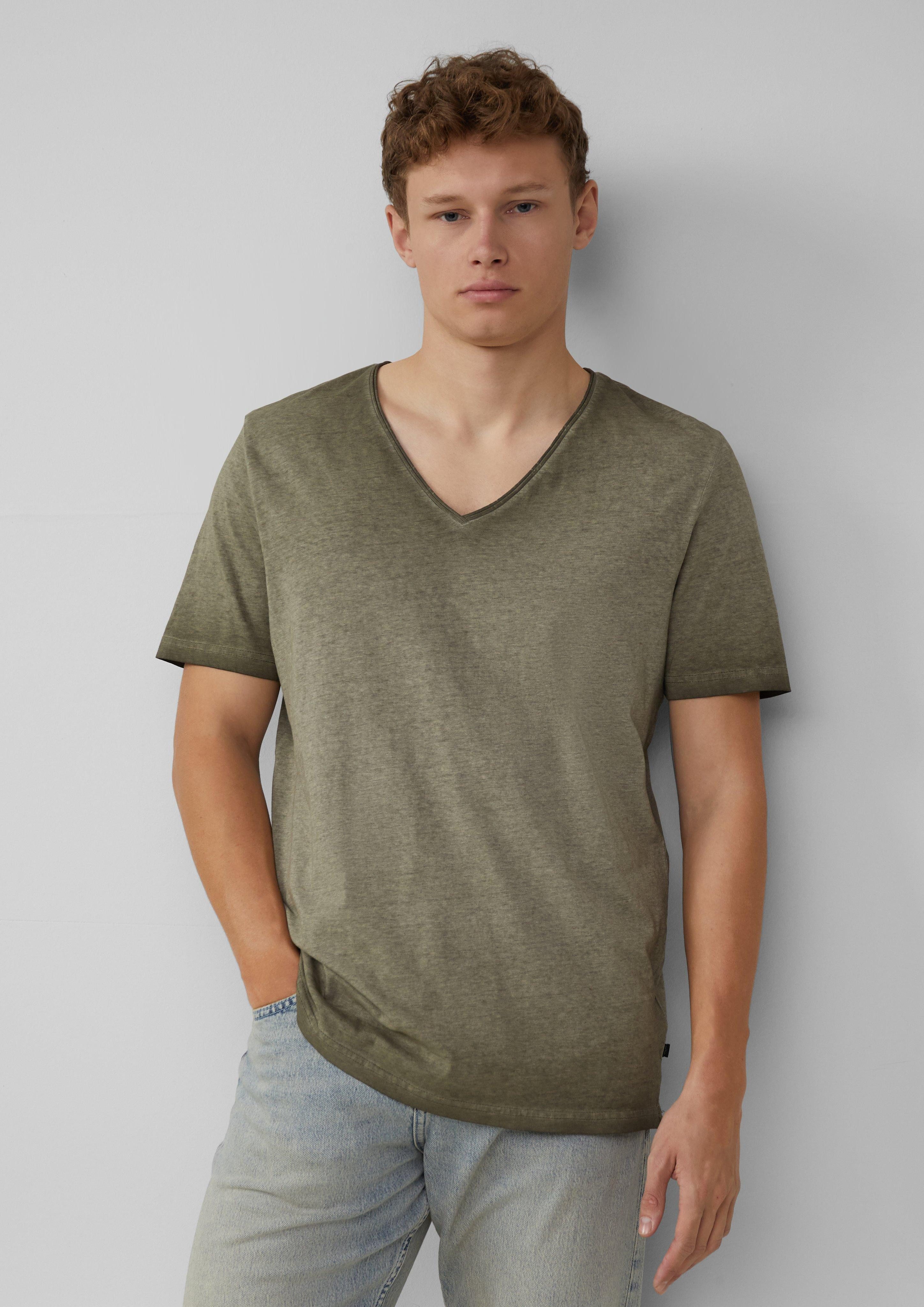 QS Kurzarmshirt Gewaschenes T-Shirt mit Rollkante günstig online kaufen