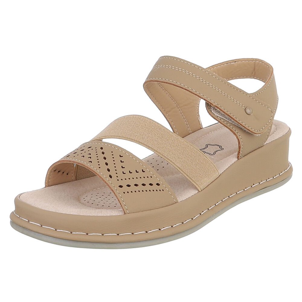 Ital-Design Damen Sandale mit Fersenriemen und Komfortsohle Riemchensandalette (91849617) Keilabsatz/Wedge Keilsandaletten in Hellbraun