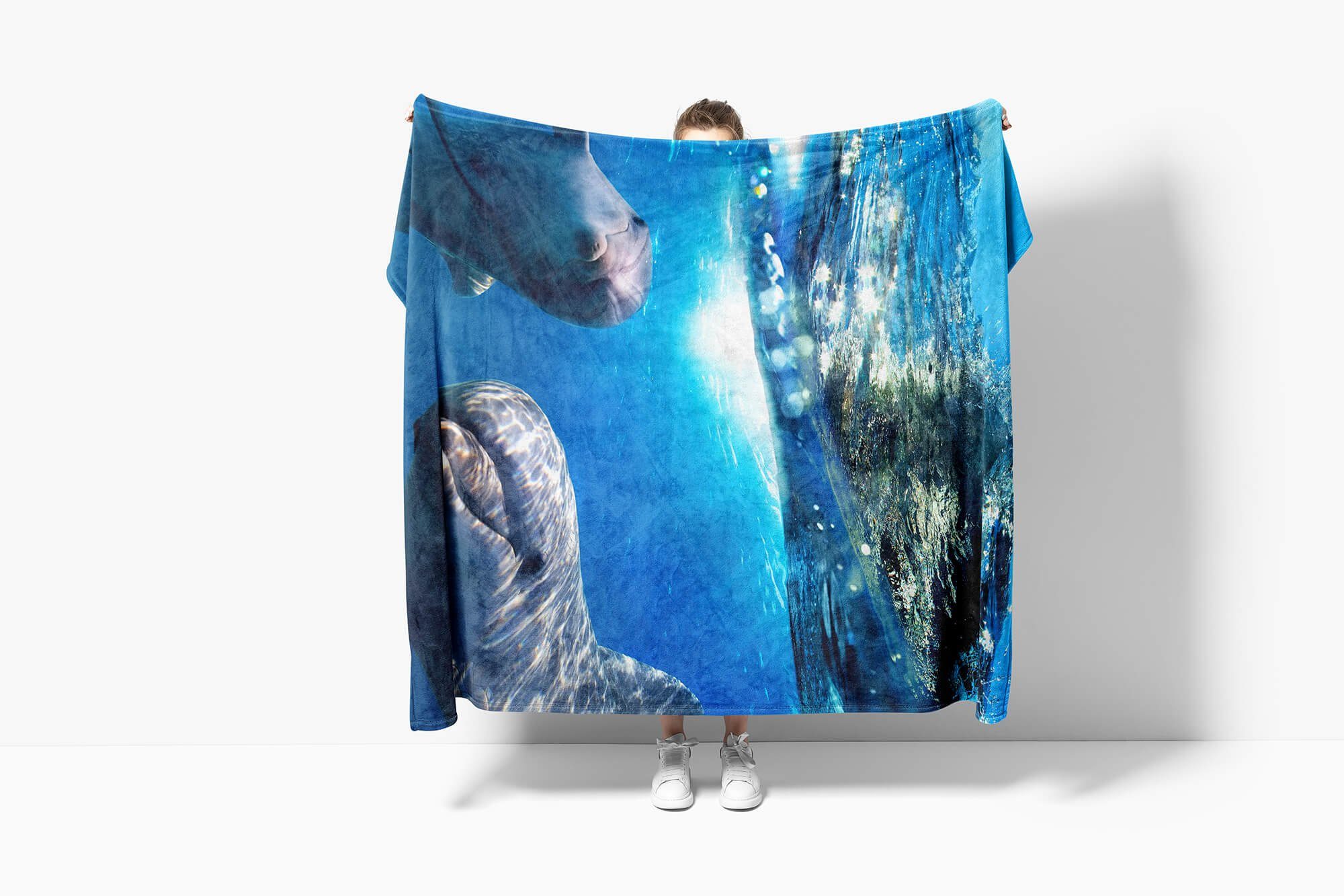 Delfine Baumwolle-Polyester-Mix Sinus Kuscheldecke Meer Somme, (1-St), mit Handtuch Handtuch Fotomotiv Saunatuch Handtücher Strandhandtuch Art
