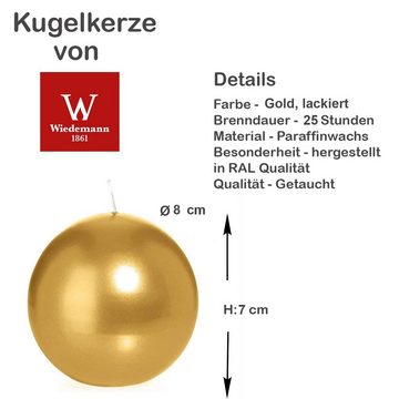 Wiedemann Kerzen Kugelkerze 12er Set Kugelkerzen, Ø 8 cm, Gold lackiert (1-tlg), RAL Qualität: Rauch- und Rußarmes Abbrennen