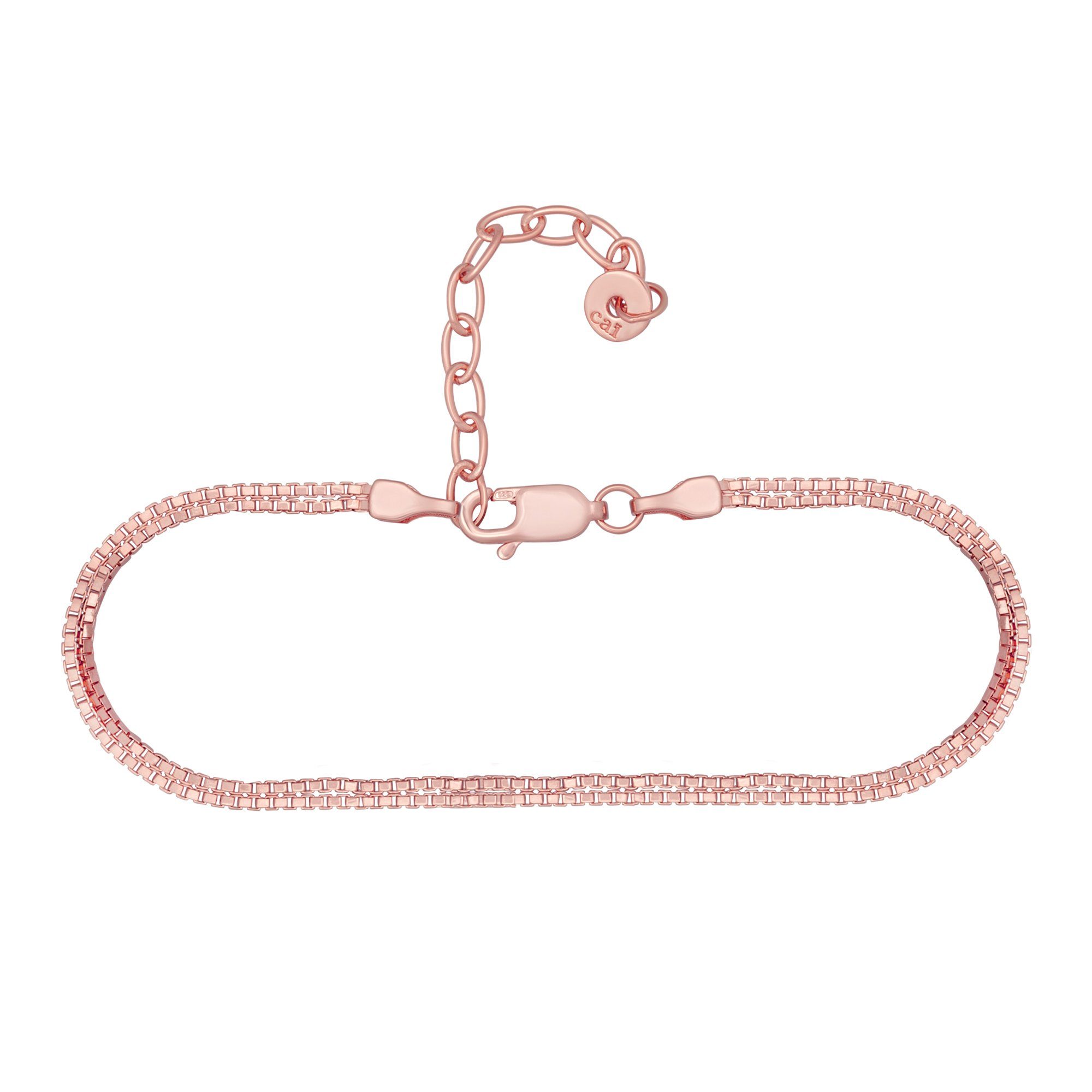 CAÏ Fußkette 925/- Sterling Silber rosé vergoldet Venezianer Kette zweireihig