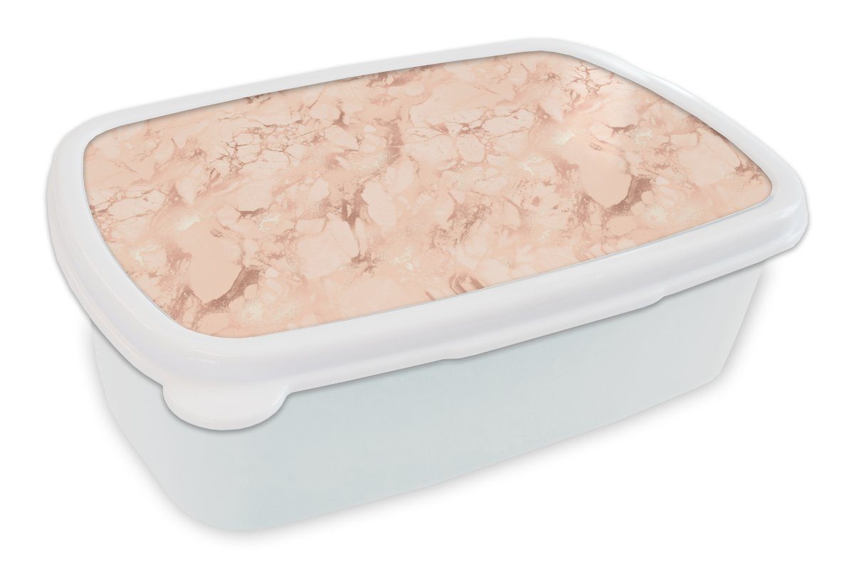 MuchoWow Lunchbox Marmor - Roségold - Muster - Luxus, Kunststoff, (2-tlg), Brotbox für Kinder und Erwachsene, Brotdose, für Jungs und Mädchen weiß