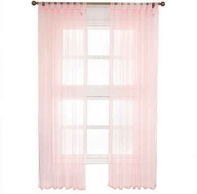 Gardine, Woltu, (2 St), 2er-Set Vorhang transparent mit Schlaufen, Stores Schal Voile Tüll Wohnzimmer Schlafzimmer Landhaus, Rosa 140x145 cm