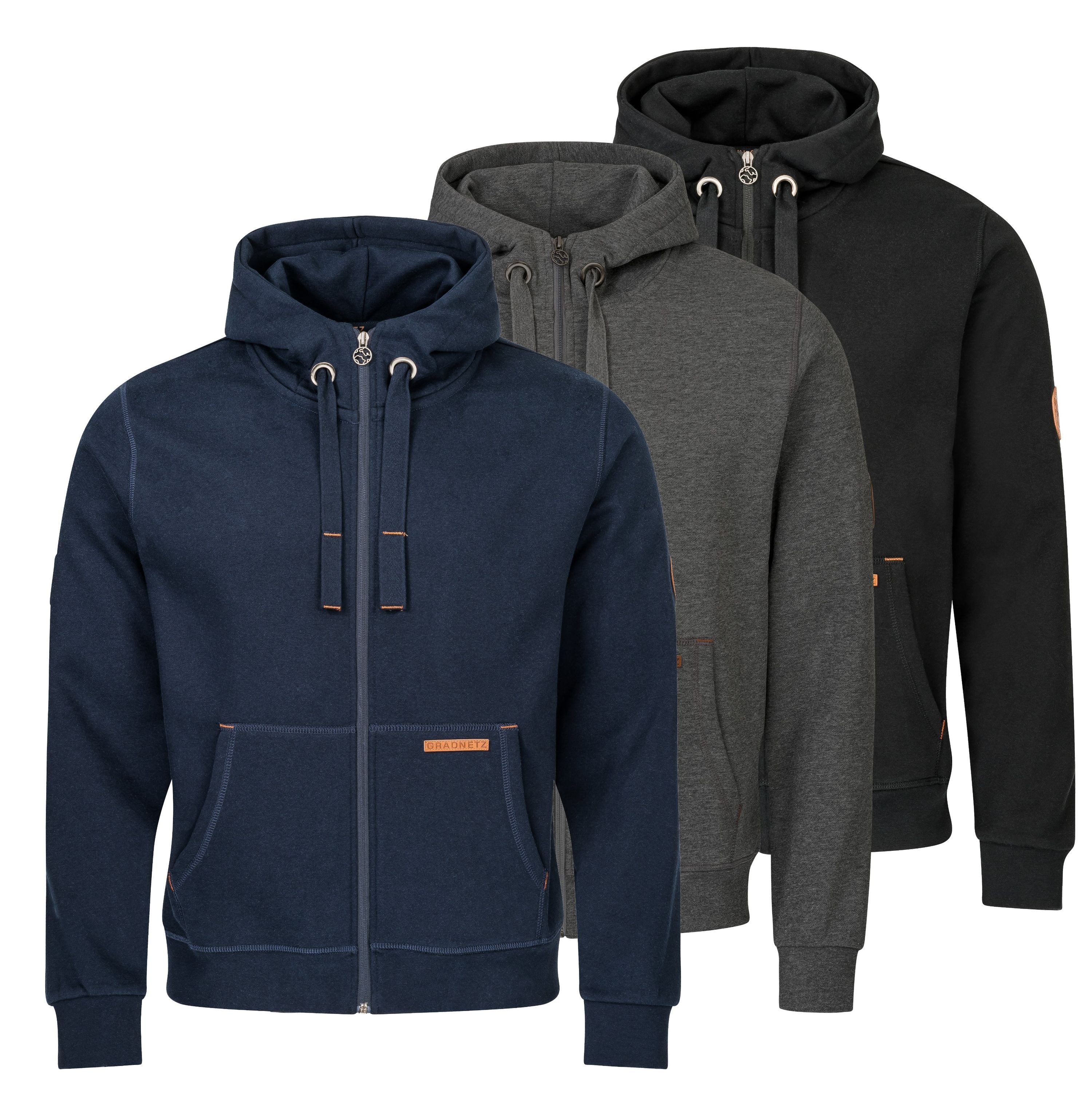 Gradnetz Sweatjacke Herren Hoody Bio Baumwolle (1-tlg) kuscheliger bequemer Tragekomfort mit Kapuze, Bio-Baumwolle – Bild 5 von 5