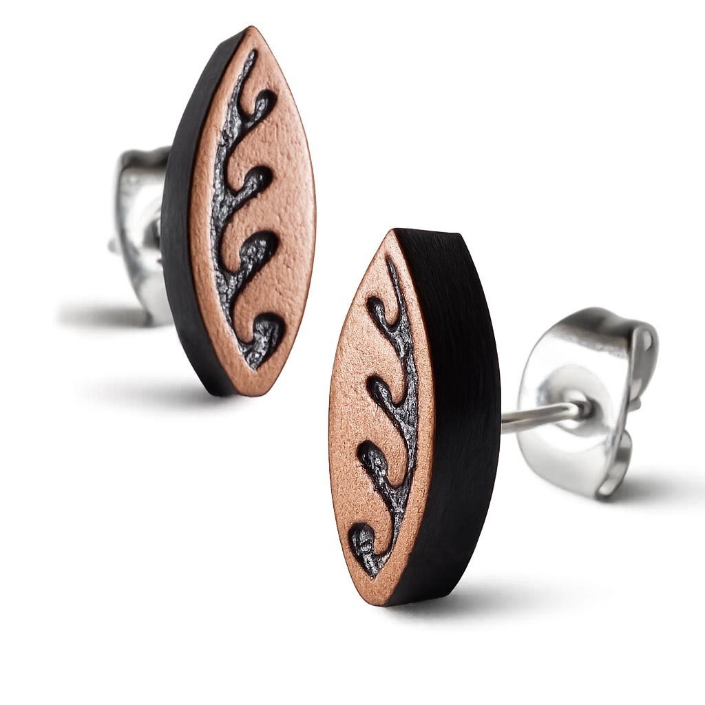 Paar Ohrstecker Holz Surfbrett mit Wellenmotiv Edelstahl Stecker & Verschluss