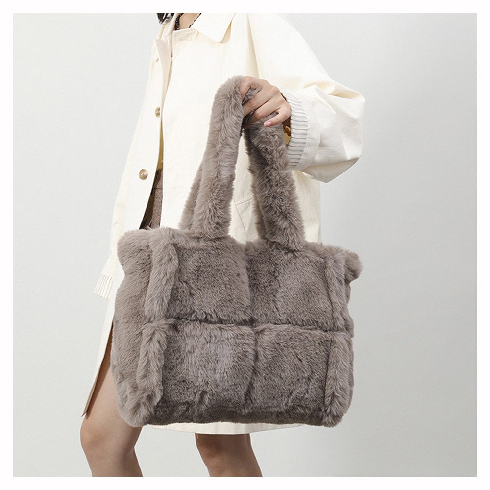 Cachito Schultertasche Damen Plüsch Umhängetasche Groß Shopper Tasche Handtasche Tote Bag (Geschenke für Familie und Freunde), für die Winterzeit, Halloween und – Bild 3 von 5