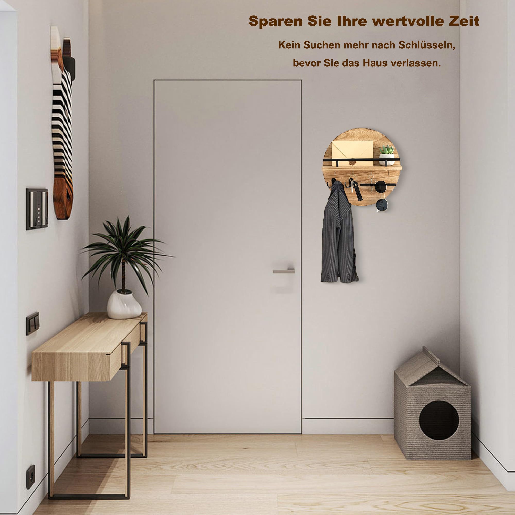 Coonoor Schlüsselbrett mit Regal und Haken, Wandmontierter Postorganizer im Runddesign, (1 St), für Eingangsbereich, Rustikale Boho-Wanddekoration für Zuhause – Bild 5 von 5