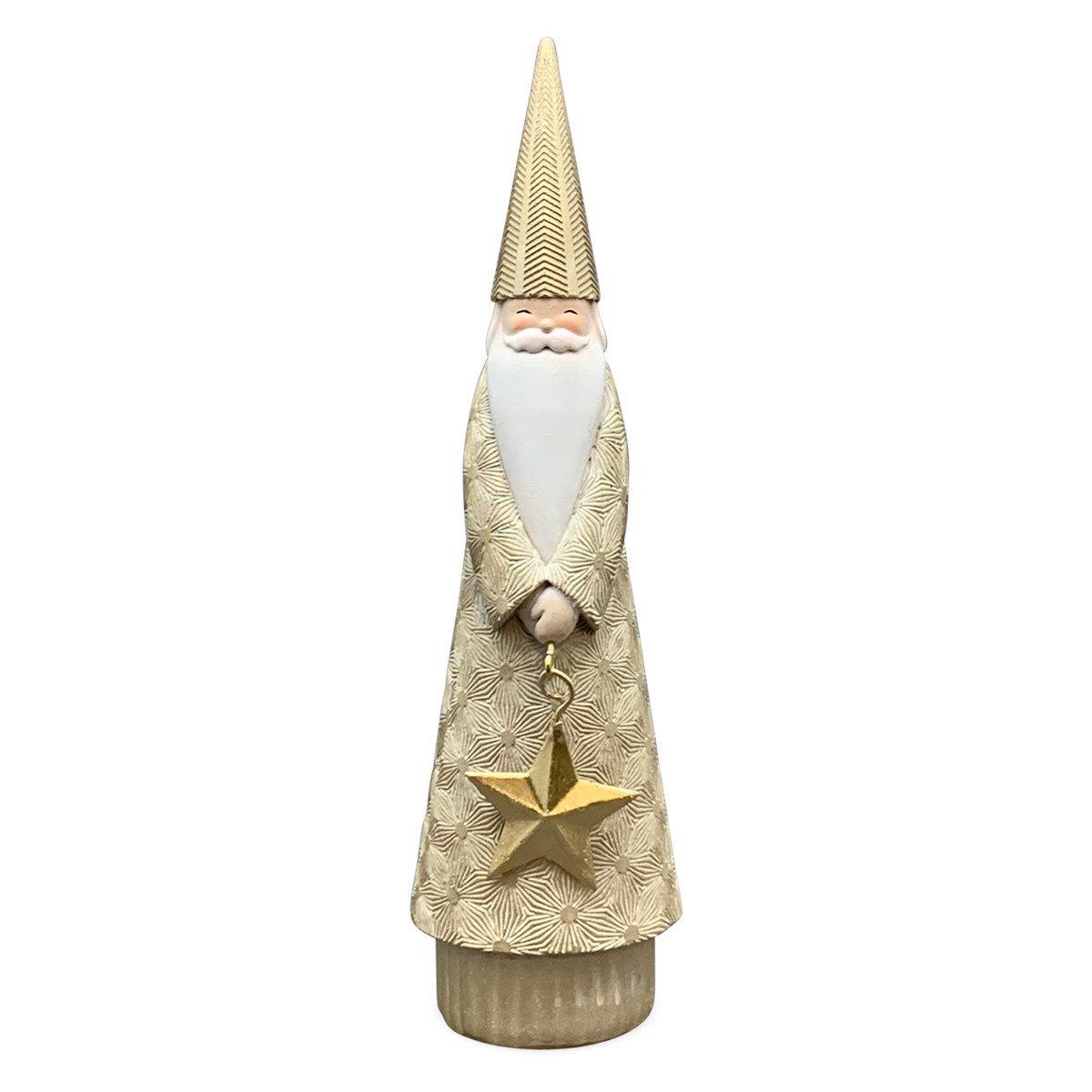 matches21 HOME & HOBBY Dekofigur Elegante Weihnachtsmann-Figur mit Stern in Gold, in 23 cm (1 St), Moderne Weihnachtsdeko aus Polyresin für innen & außen