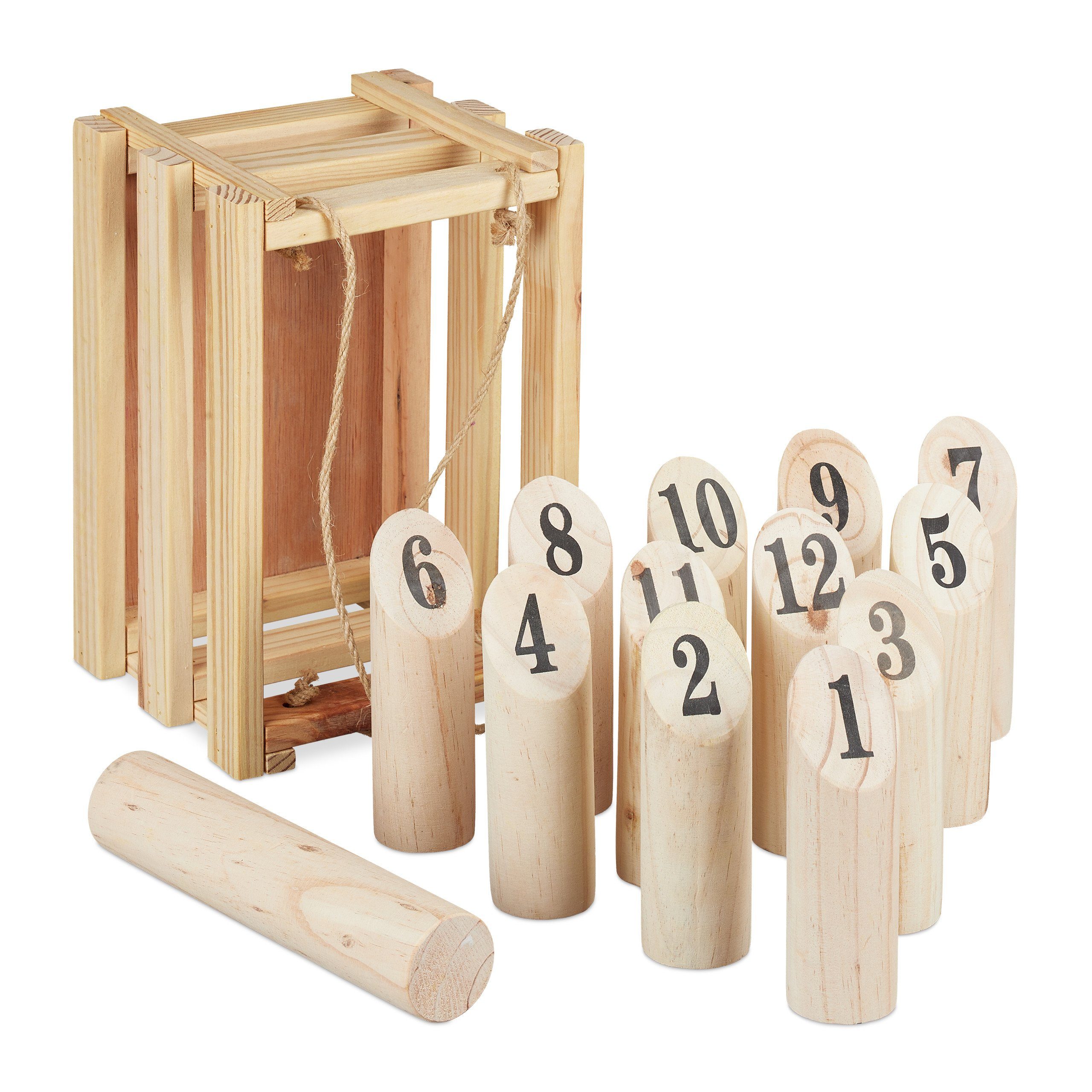 relaxdays Spiel Kubb mit Transportbox, Kubb