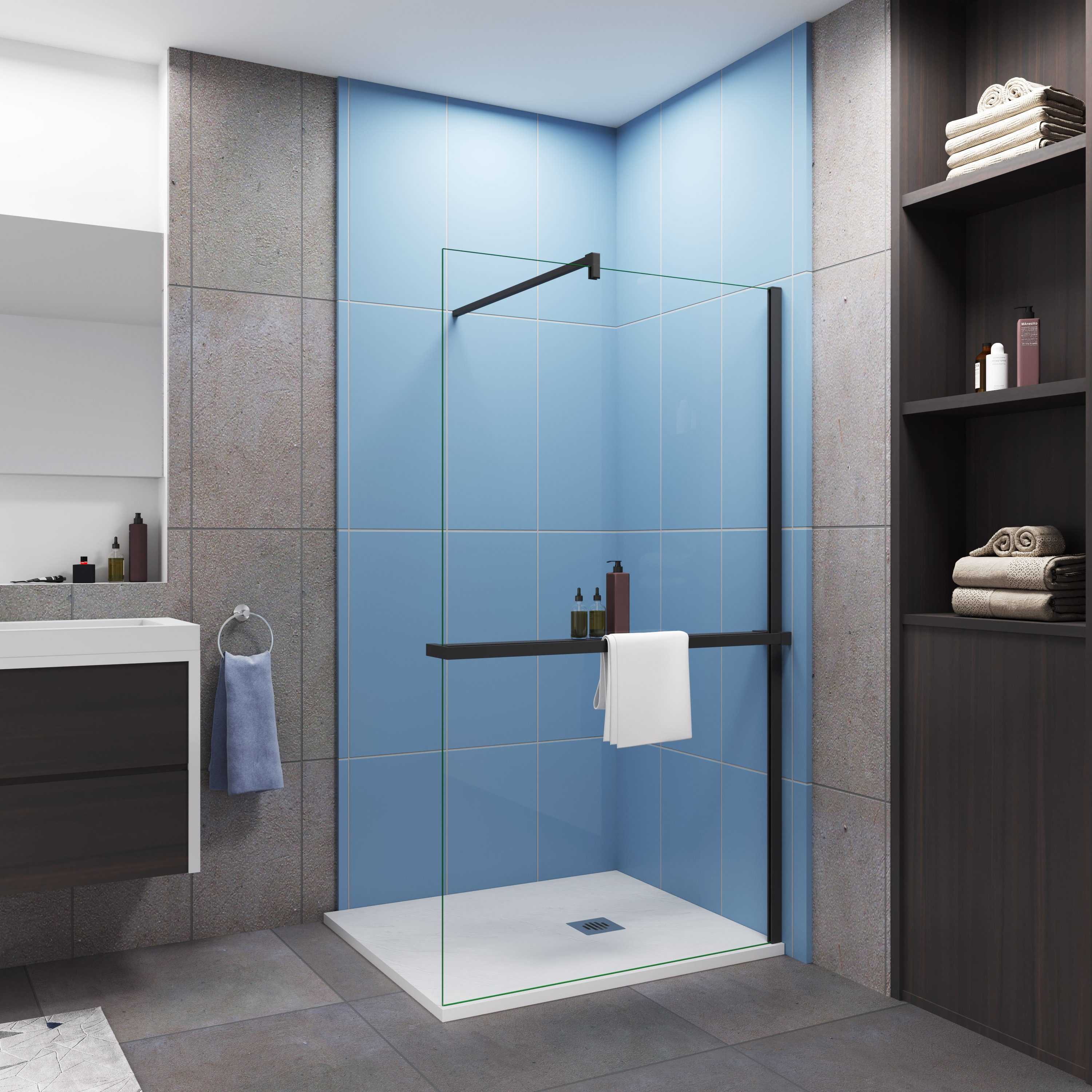duschspa Walk-in-Dusche Walk in Dusche 8mm Nano Glas Ablage Stützstange 200cm Duschwand, Einscheibensicherheitsglas, (Set), 8mm Nano ESG, Höhe 200cm