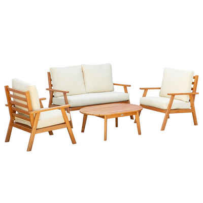 Outsunny Sitzgruppe mit Doppelsofa, (Set, 4-tlg., Balkonmöbel-Set), 4-tlg. Gartenmöbel-Set